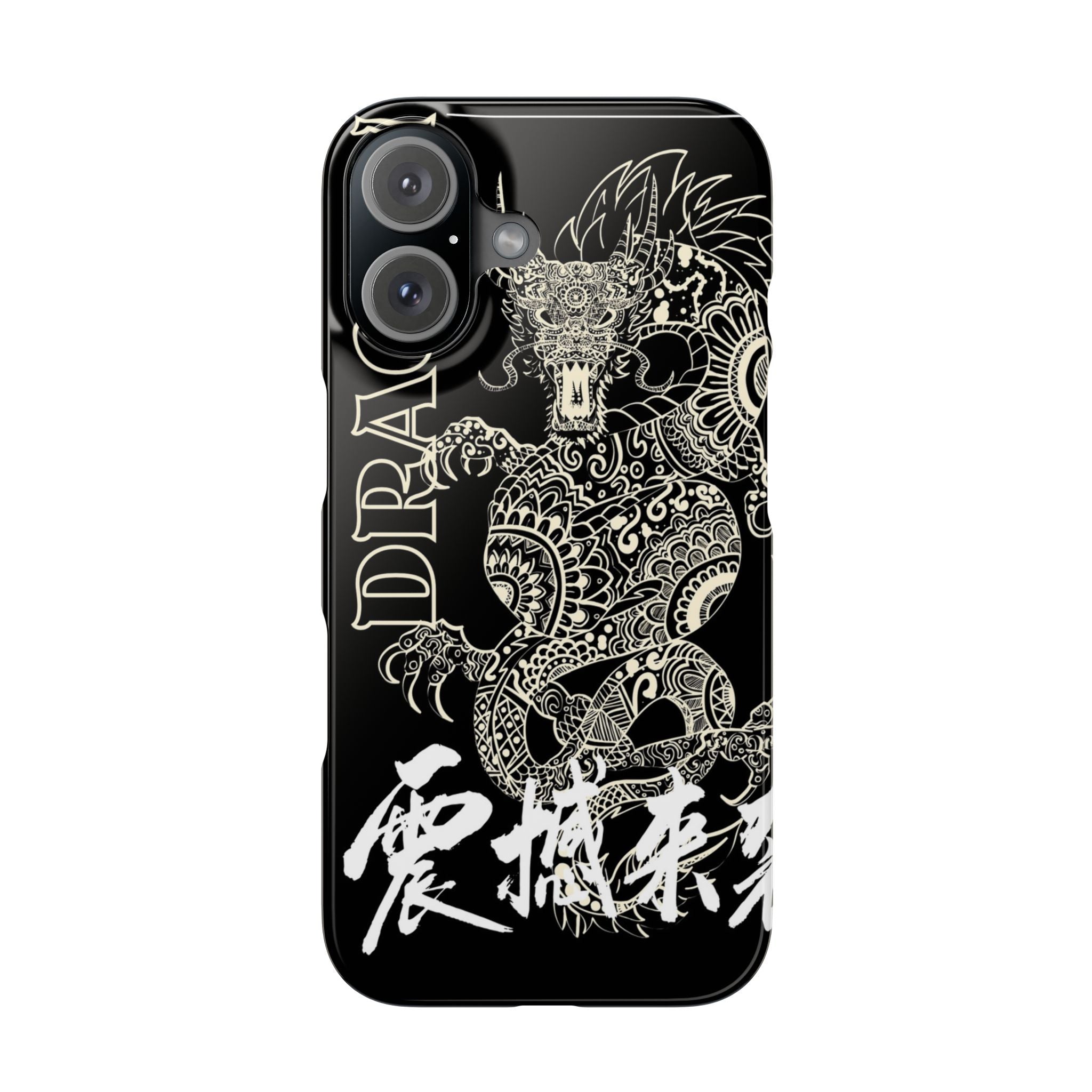 Dragon Slim Phone Case — Black Asian-Inspired Dragon Design with Calligraphy Printify