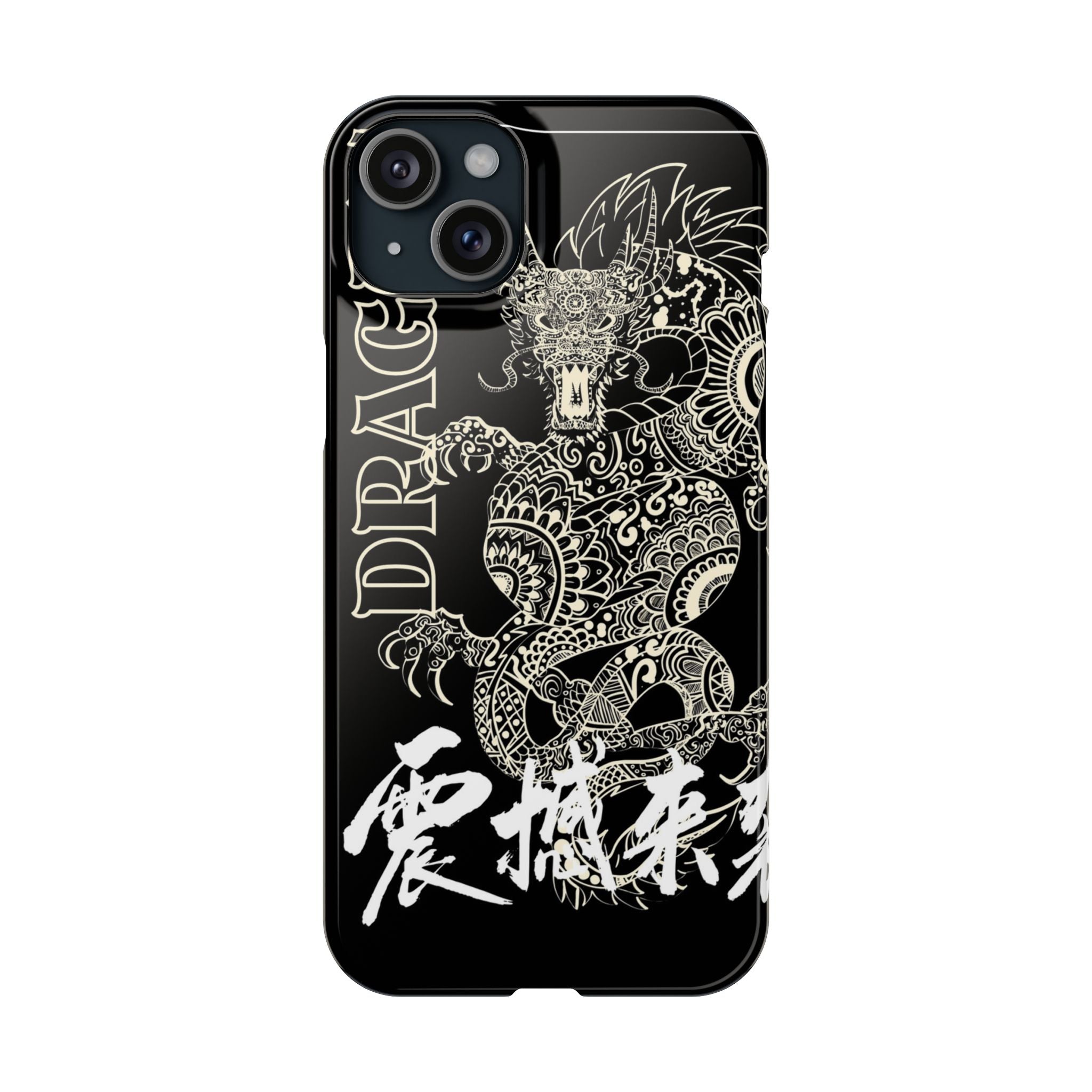 Dragon Slim Phone Case — Black Asian-Inspired Dragon Design with Calligraphy Printify