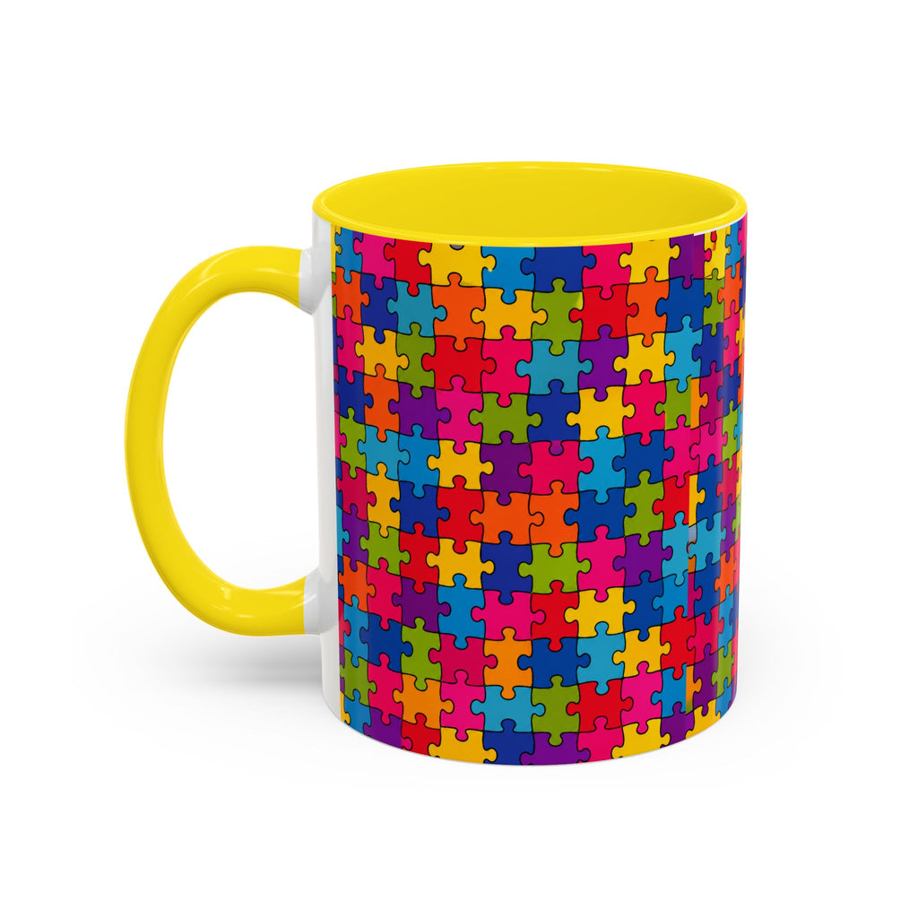 Autism Puzzle Pattern Accent Coffee Mug - Colorful Jigsaw Design (11/15oz) Printify