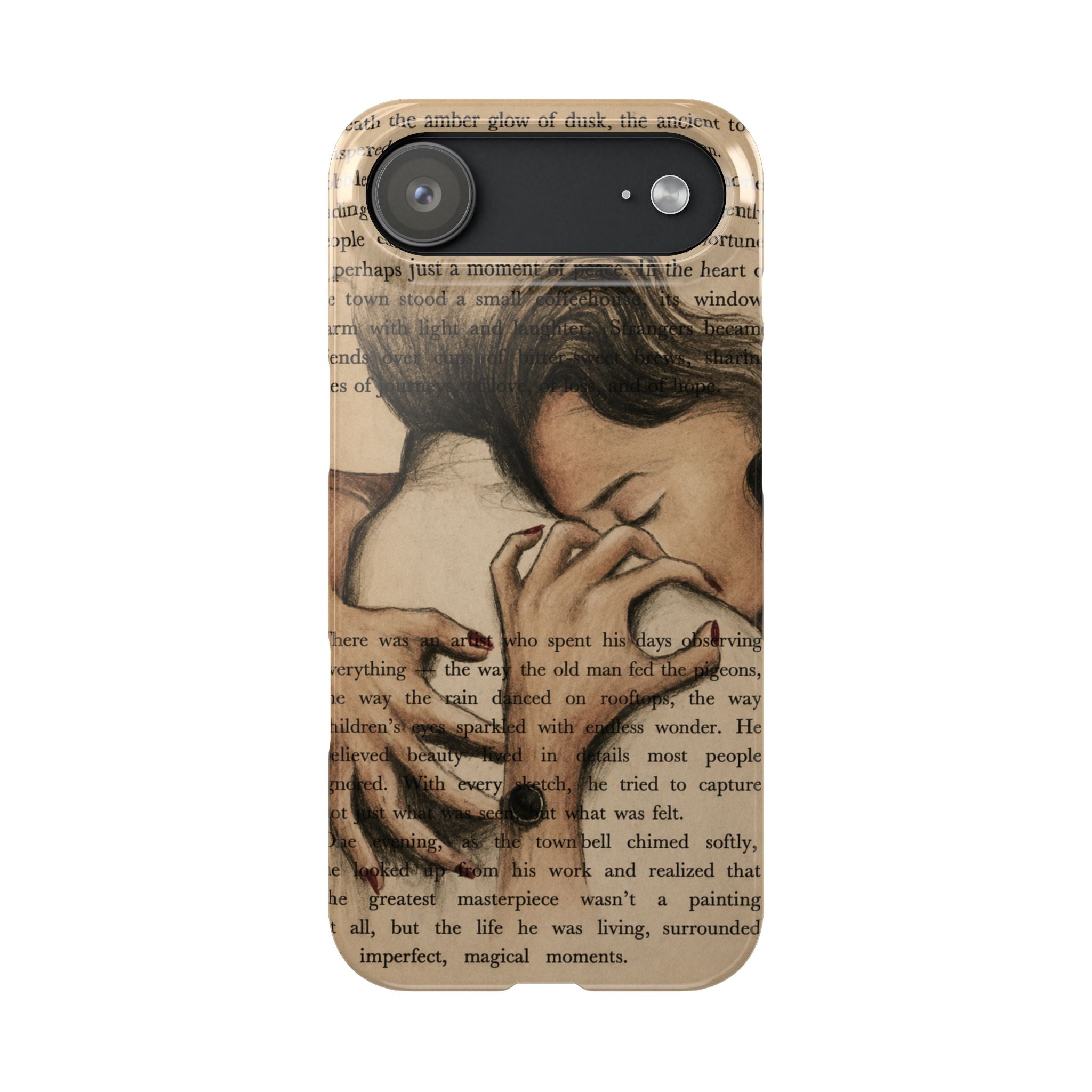 Slim Phone Case — Vintage Book Art Embrace Design