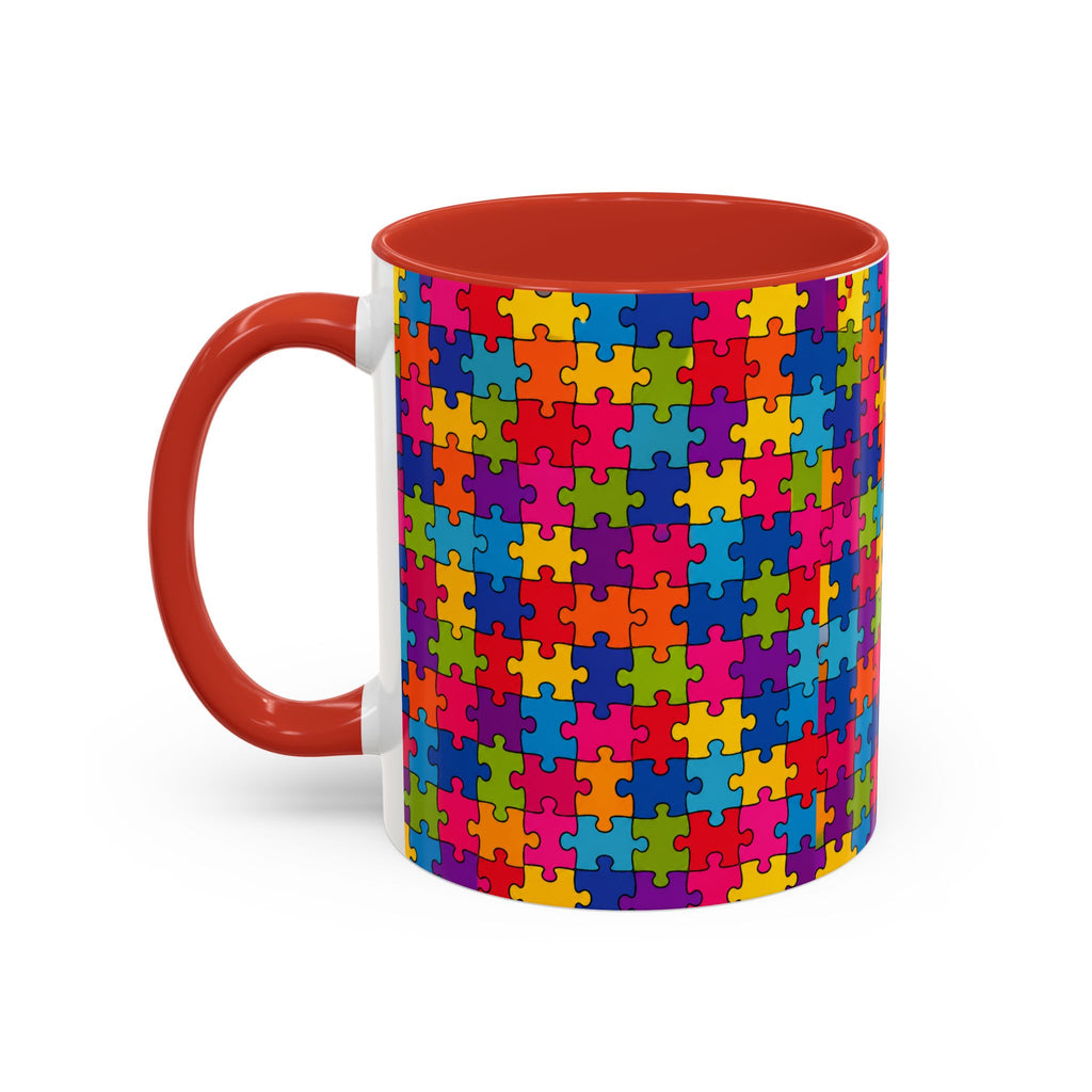 Autism Puzzle Pattern Accent Coffee Mug - Colorful Jigsaw Design (11/15oz) Printify