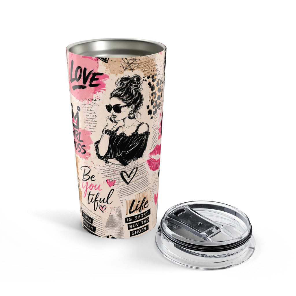 20oz Fashion Collage Tumbler — Be You(tiful) Pink Leopard Travel Cup Printify