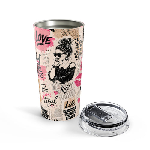 20oz Fashion Collage Tumbler — Be You(tiful) Pink Leopard Travel Cup Printify
