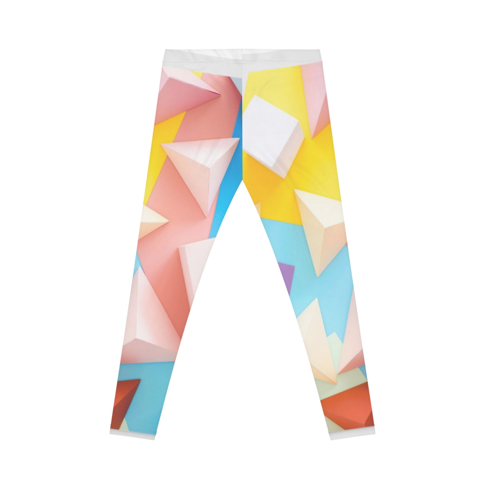 Geometric Pastel Print Leggings — Colorful 3D Triangle Pattern