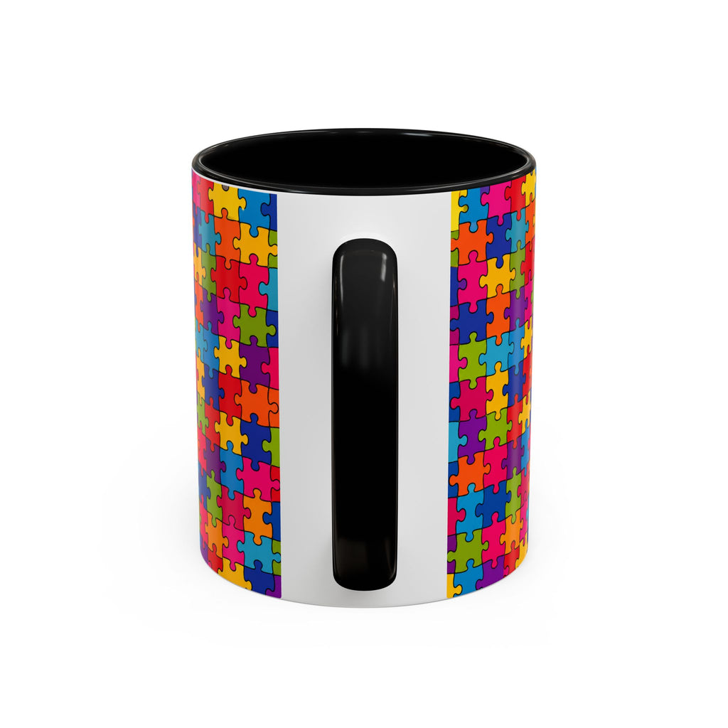Autism Puzzle Pattern Accent Coffee Mug - Colorful Jigsaw Design (11/15oz) Printify