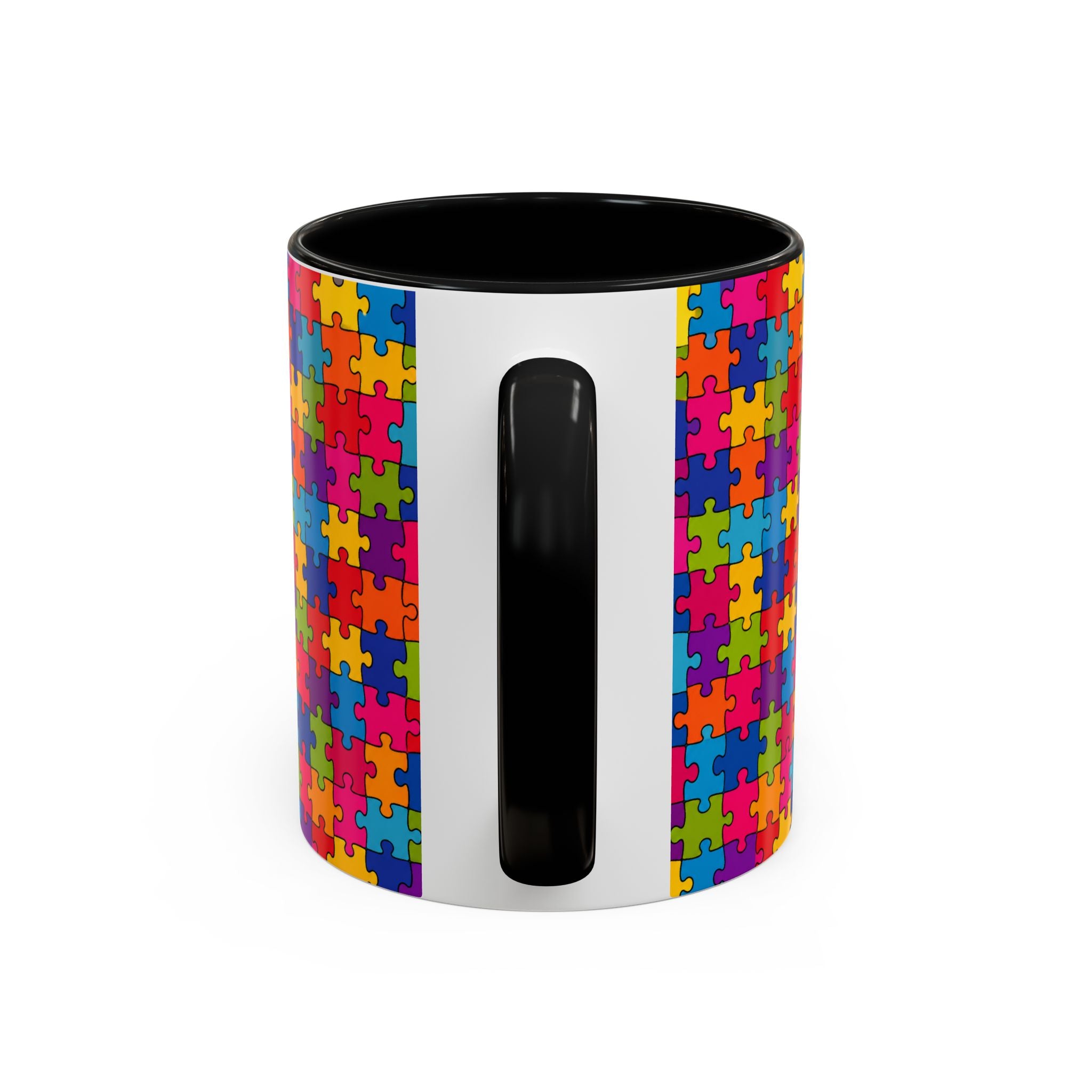 Autism Puzzle Pattern Accent Coffee Mug - Colorful Jigsaw Design (11/15oz) Printify