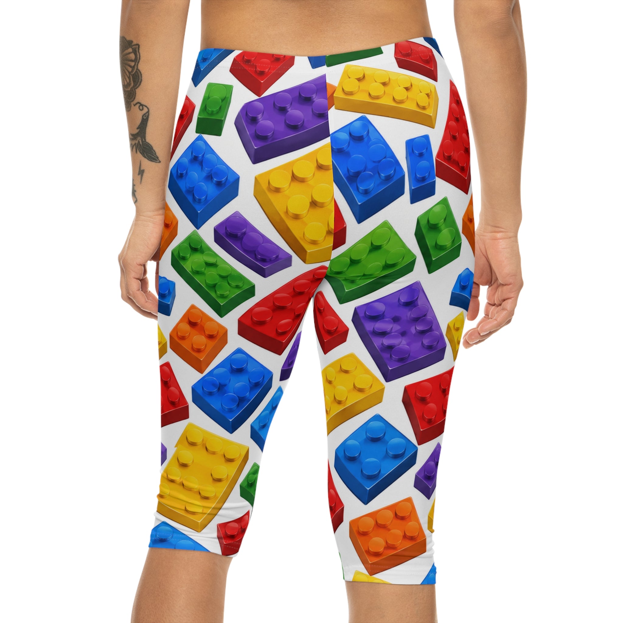 Colorful Building Brick Capri Leggings — Kids’ Toy Block Pattern AOP Printify