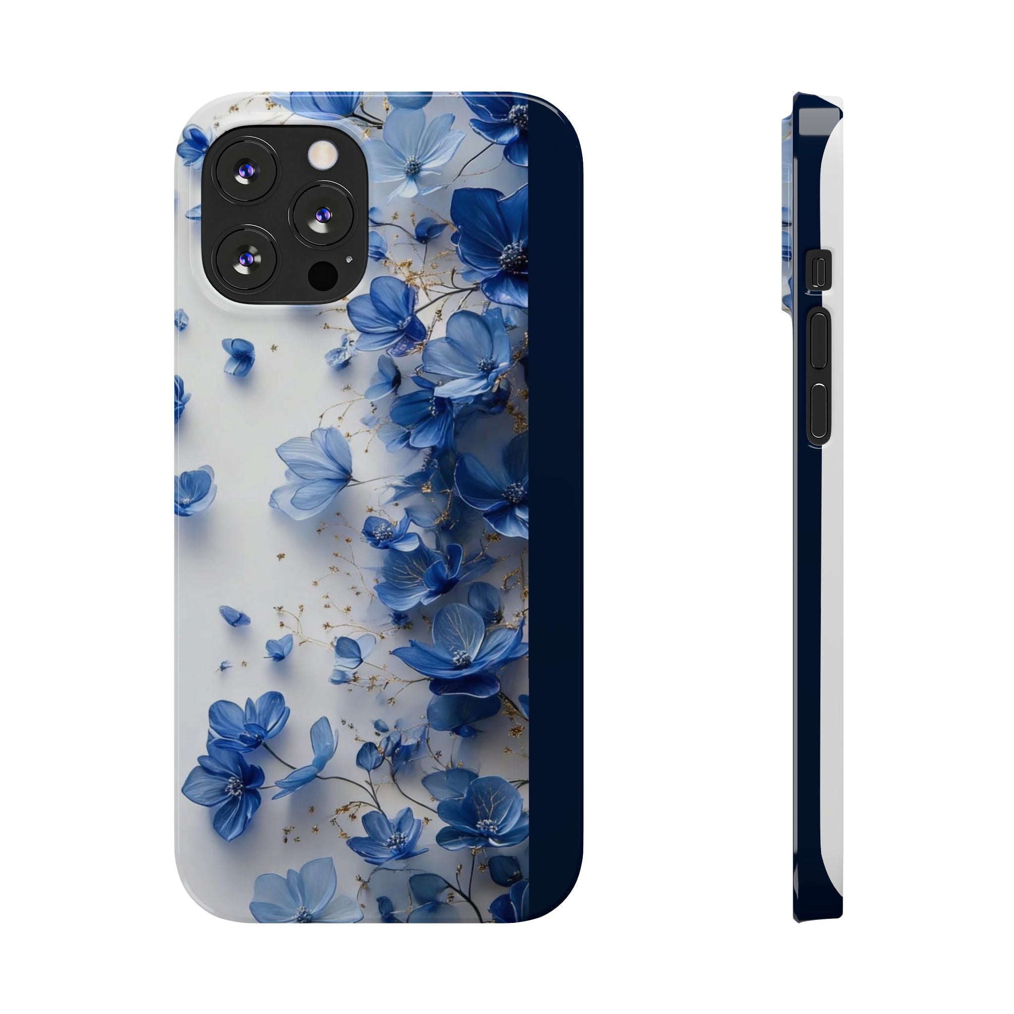 Slim Phone Case — Blue Floral Petals Protective Cover