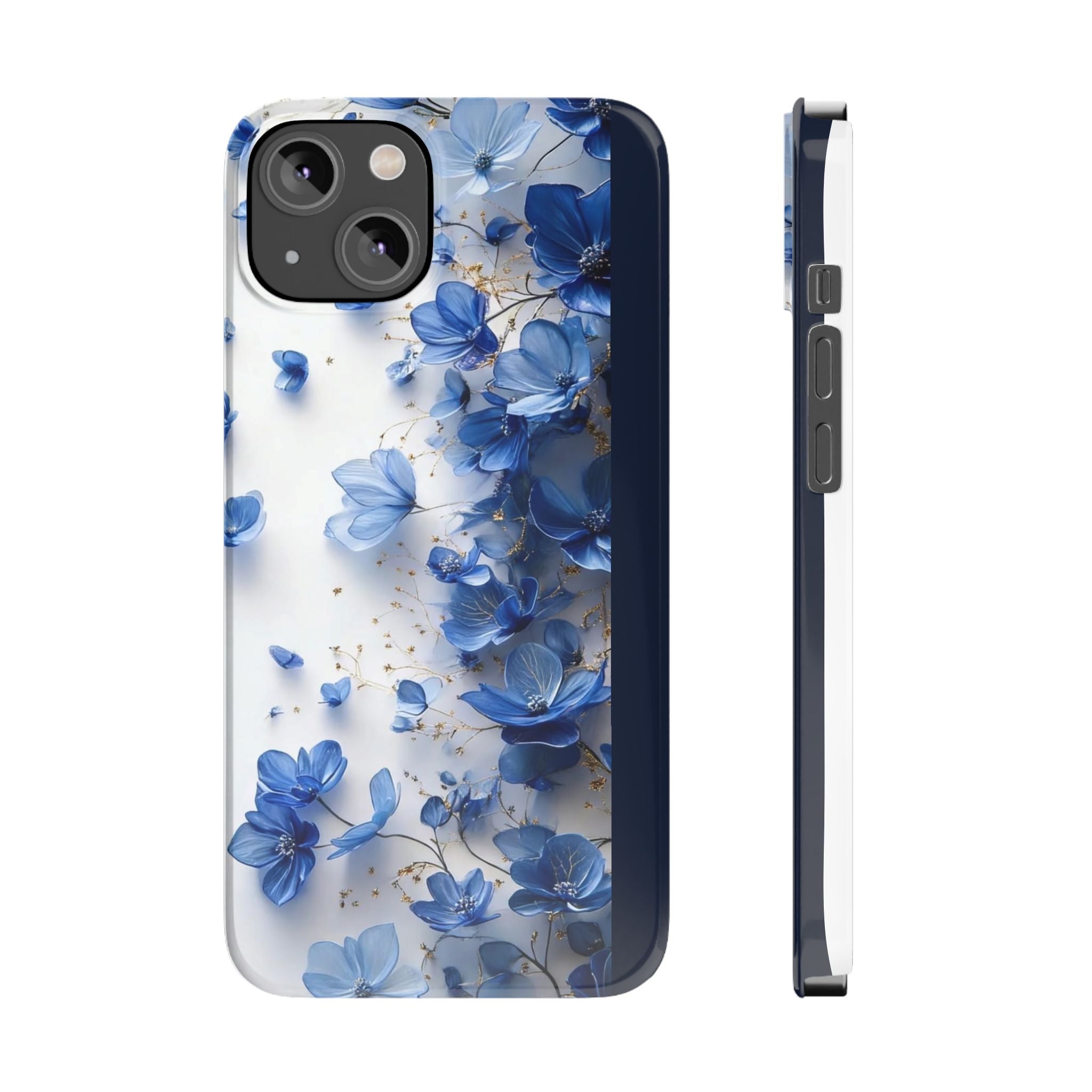 Slim Phone Case — Blue Floral Petals Protective Cover