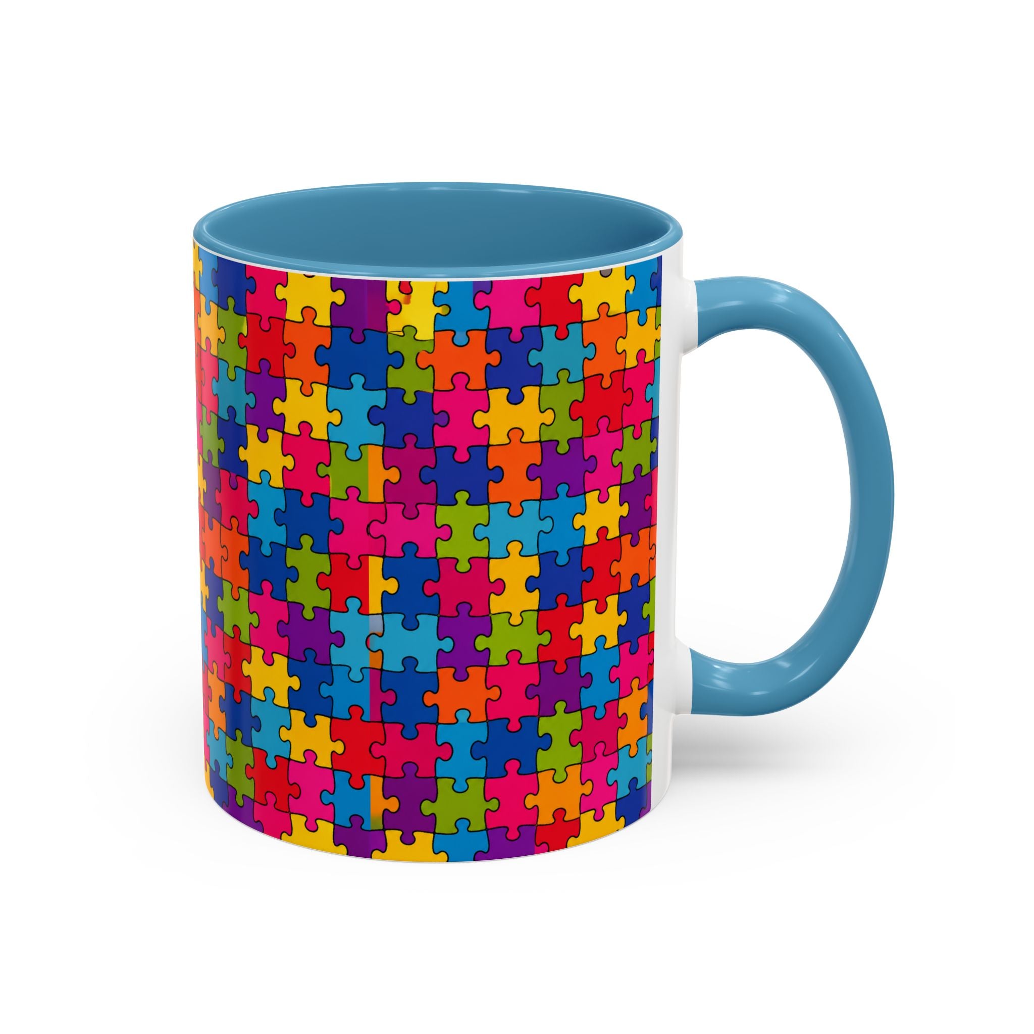 Autism Puzzle Pattern Accent Coffee Mug - Colorful Jigsaw Design (11/15oz) Printify