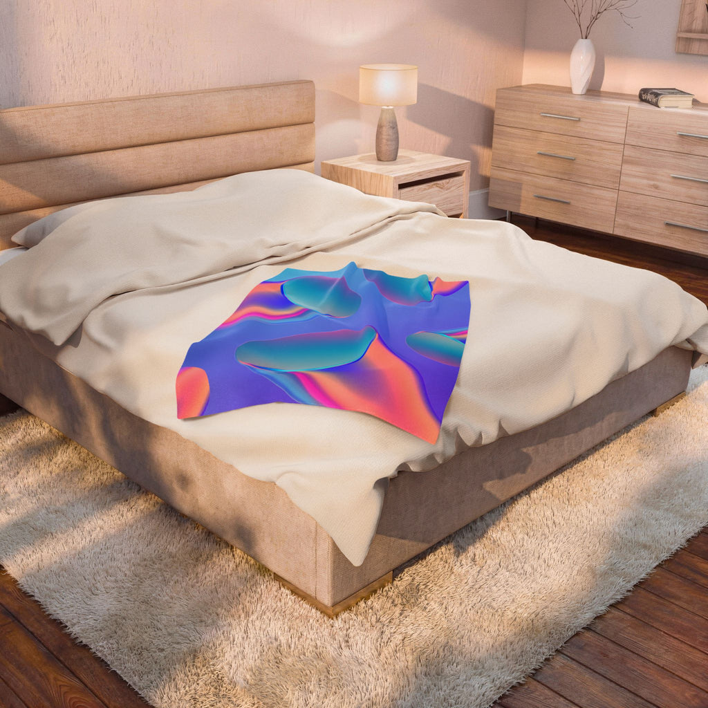 Velveteen Plush Blanket - Iridescent Neon 3D Tubes Fleece Throw