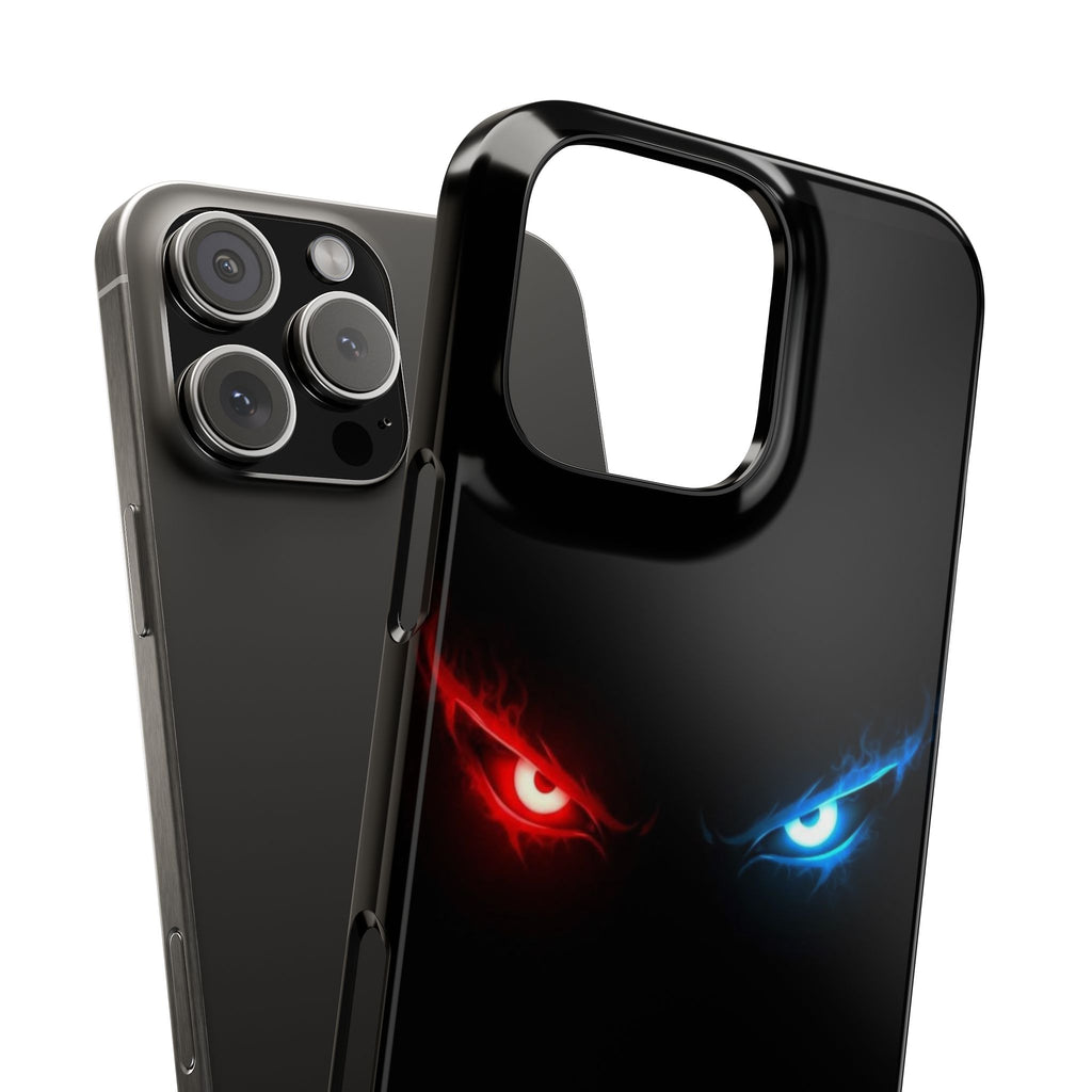 Slim Phone Case — Neon Red & Blue Angry Eyes (Sleek Dark Gamer Aesthetic)