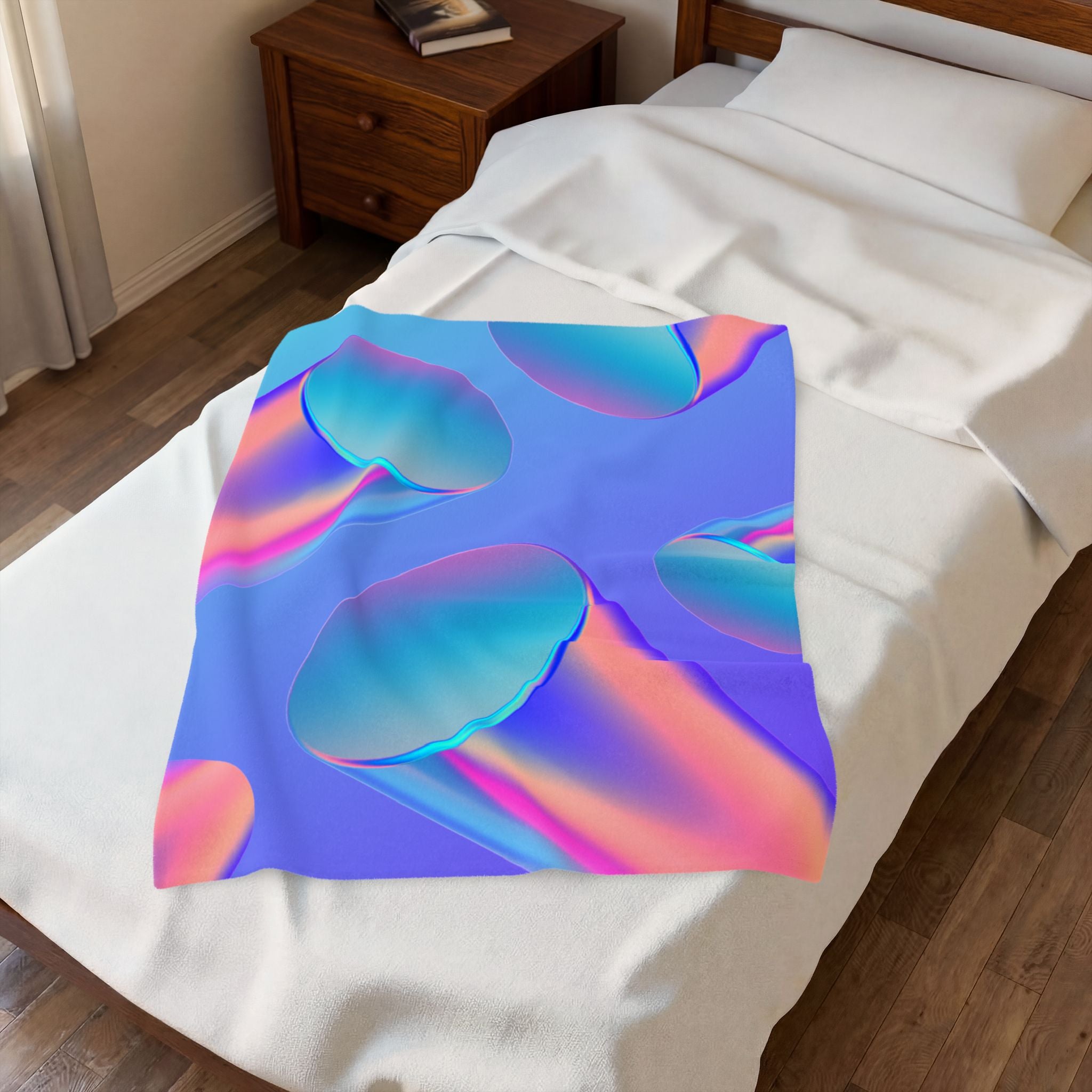 Velveteen Plush Blanket - Iridescent Neon 3D Tubes Fleece Throw