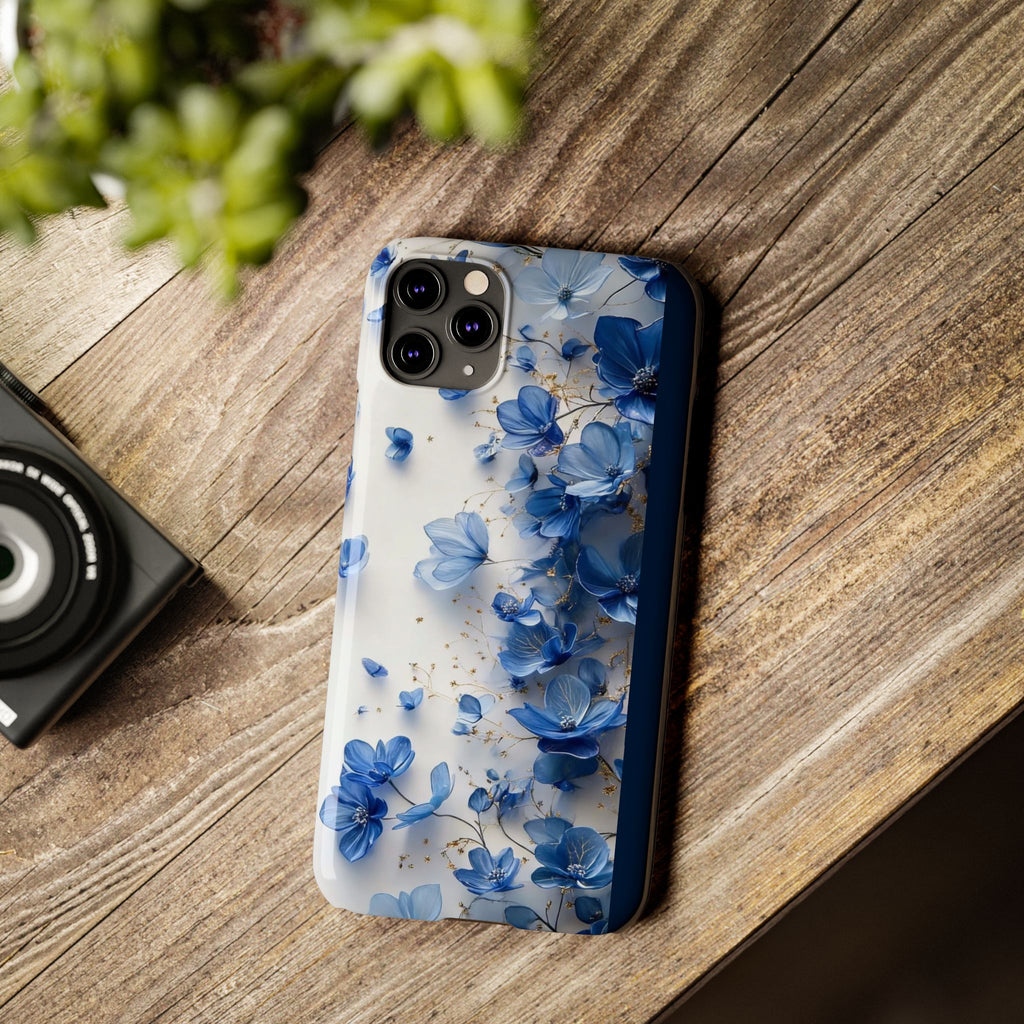 Slim Phone Case — Blue Floral Petals Protective Cover