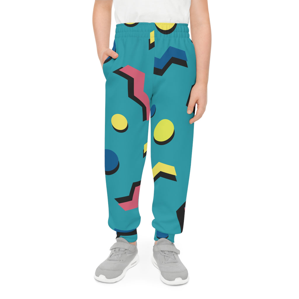 Retro Geometric Youth Joggers — 90s Memphis Pattern All-Over Print