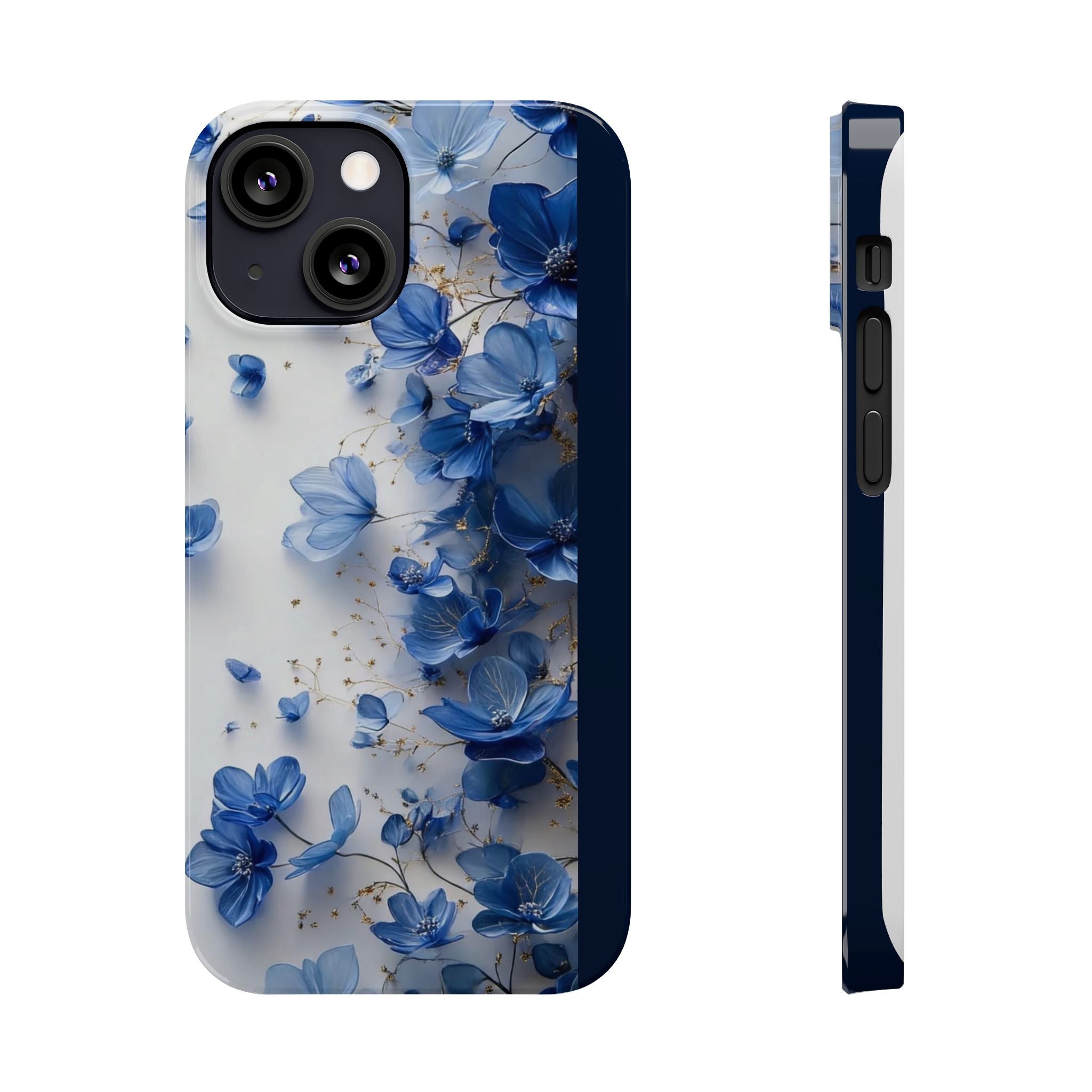 Slim Phone Case — Blue Floral Petals Protective Cover