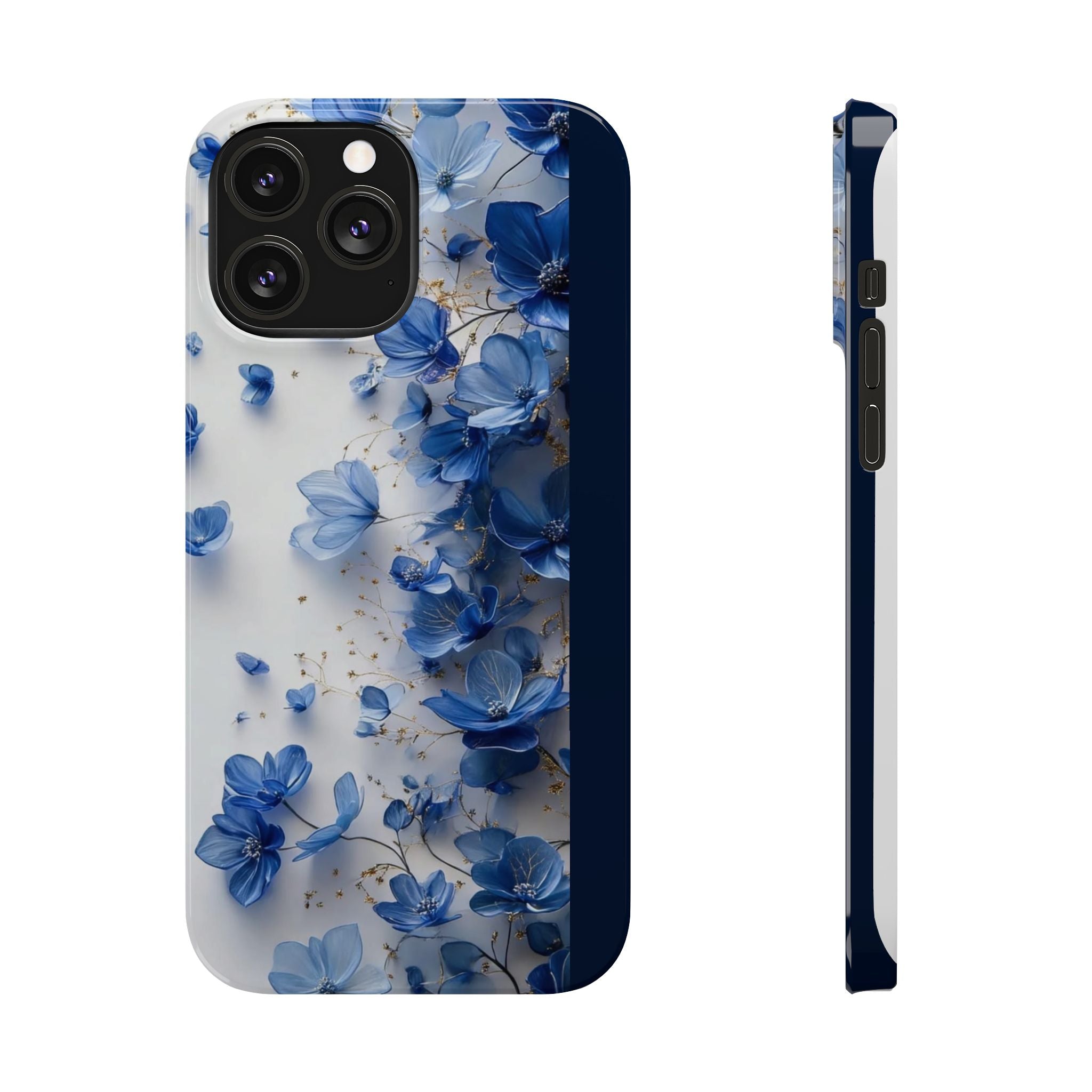 Slim Phone Case — Blue Floral Petals Protective Cover