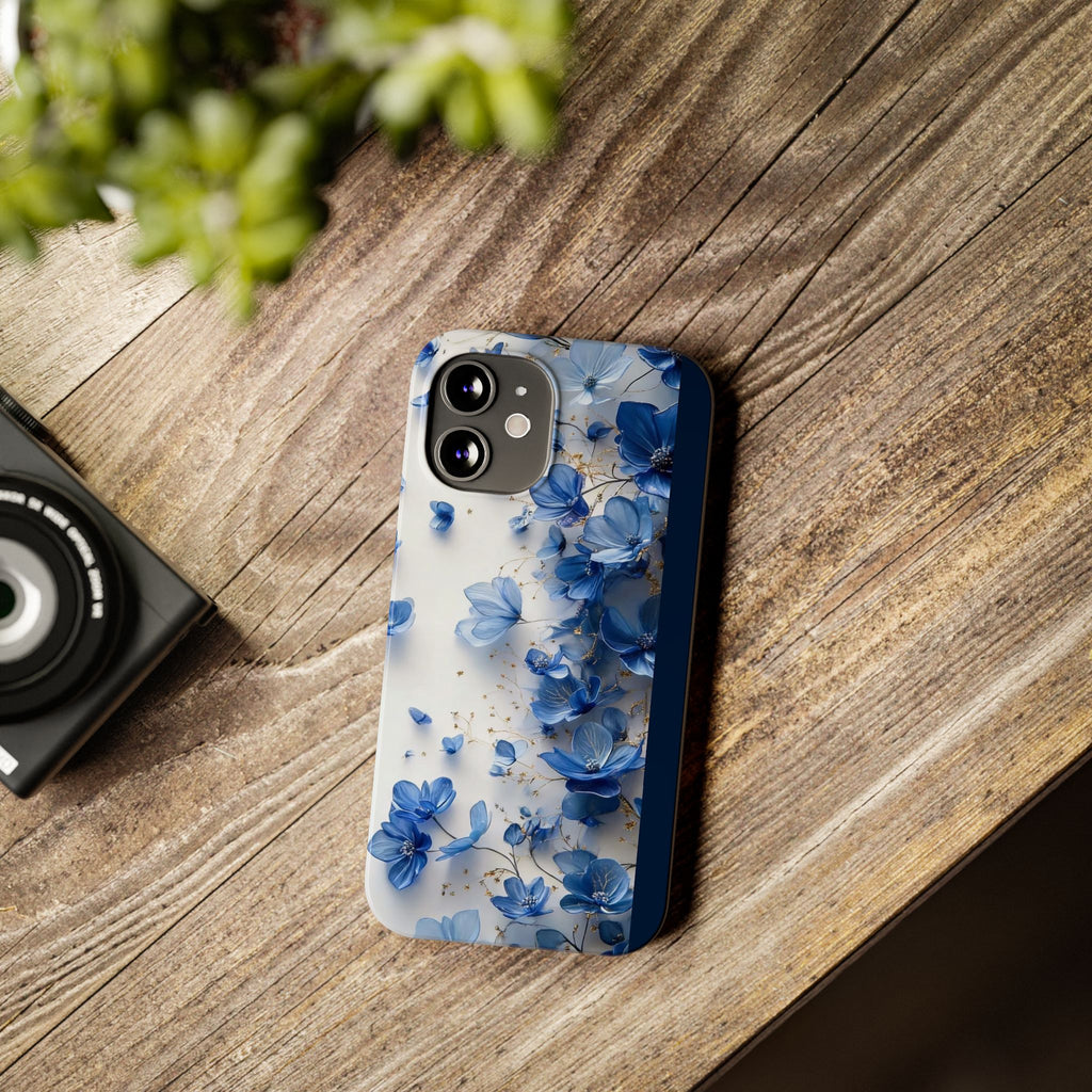 Slim Phone Case — Blue Floral Petals Protective Cover