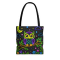 Neon Owl Night Tote Bag – Glow-in-the-Dark Space & Moon Print