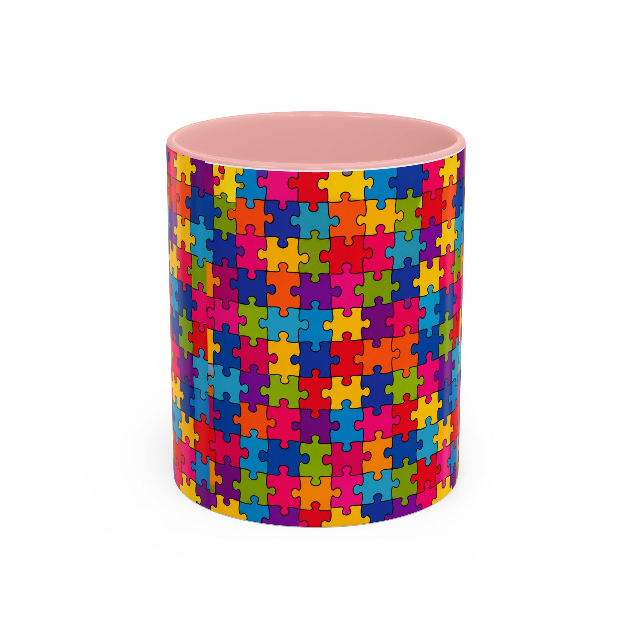 Autism Puzzle Pattern Accent Coffee Mug - Colorful Jigsaw Design (11/15oz) Printify