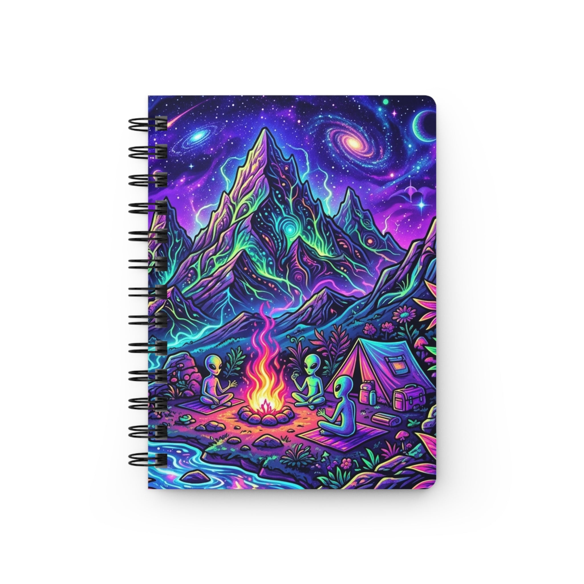 Cosmic Campfire Spiral Notebook — Psychedelic Alien Camping Journal Printify