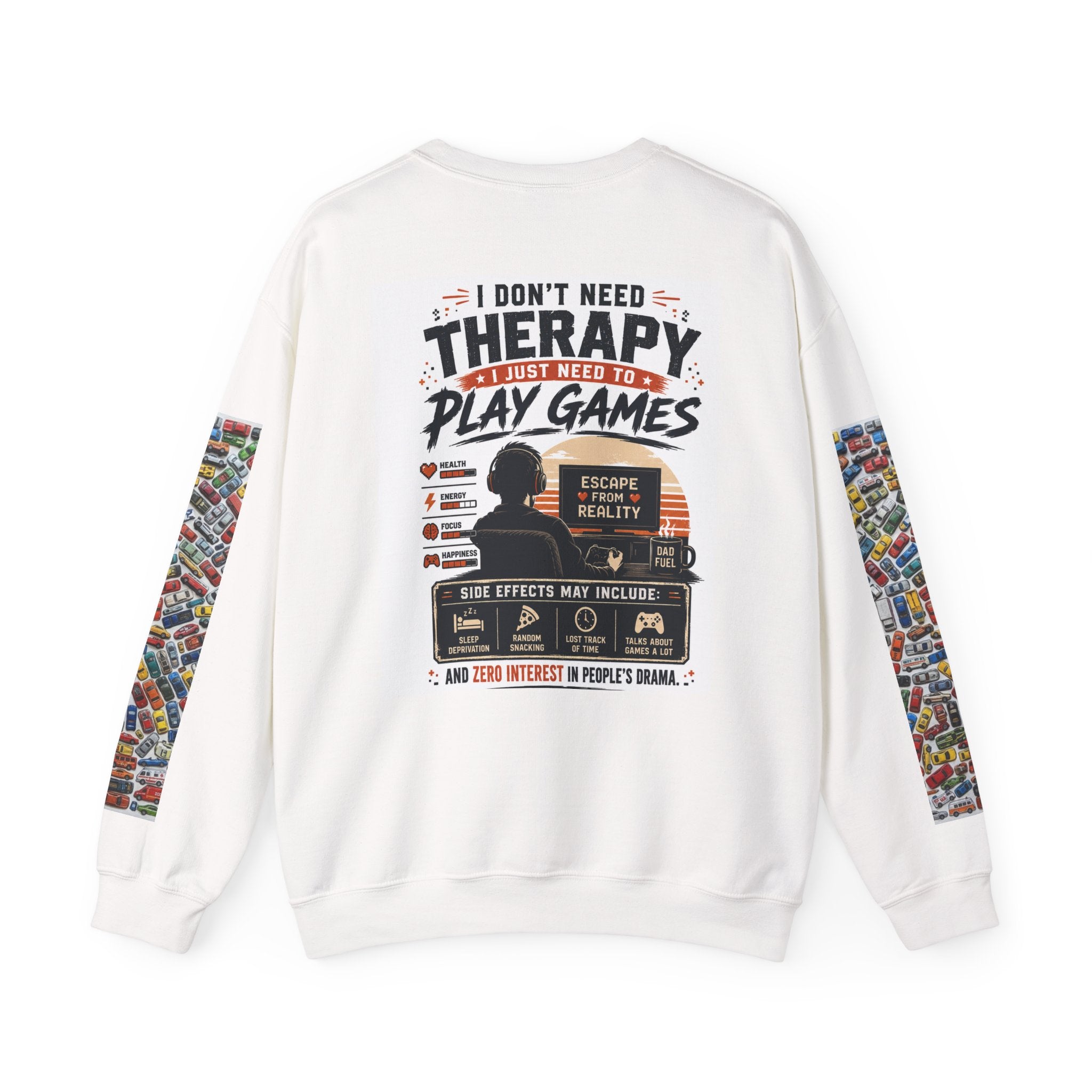 Gaming Crewneck Sweatshirt — "I Don't Need Therapy, I Just Need to Play Games" Printify