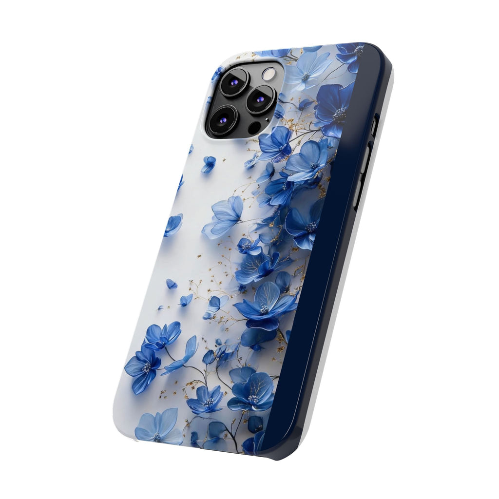 Slim Phone Case — Blue Floral Petals Protective Cover