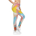 Geometric Pastel Print Leggings — Colorful 3D Triangle Pattern
