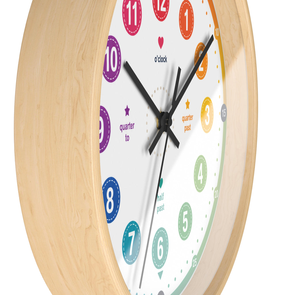 Kids’ Rainbow Learning Wall Clock — Teach Time with Labeled Hour & Minute Markers Printify