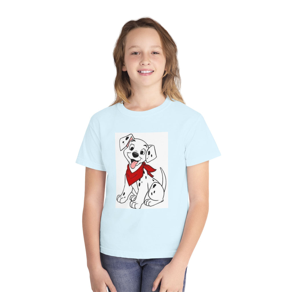 Youth Tee – Cute Dalmatian Puppy Graphic Shirt (red bandana)
