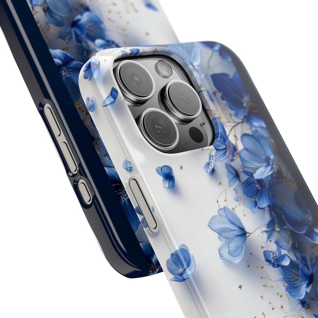 Slim Phone Case — Blue Floral Petals Protective Cover