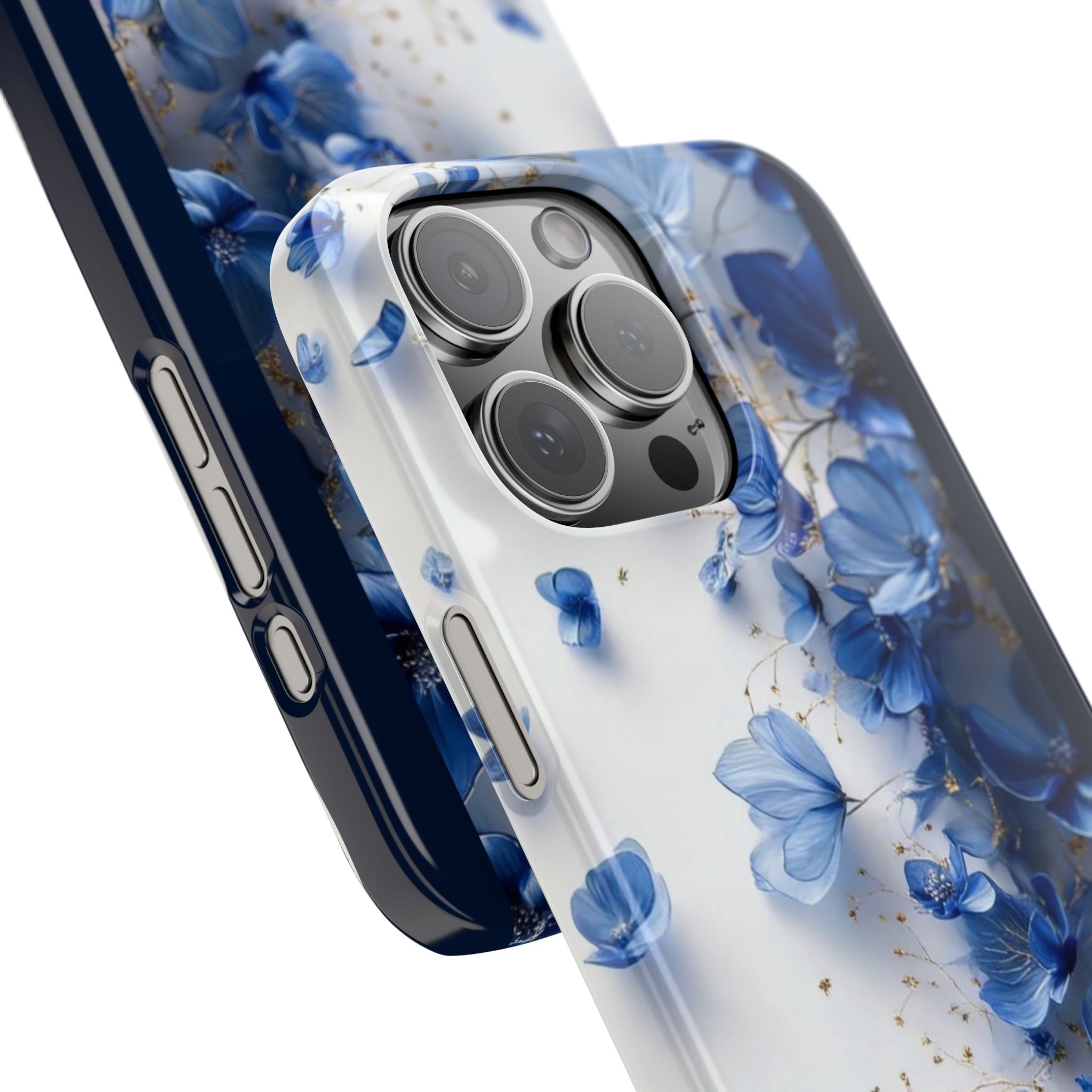 Slim Phone Case — Blue Floral Petals Protective Cover