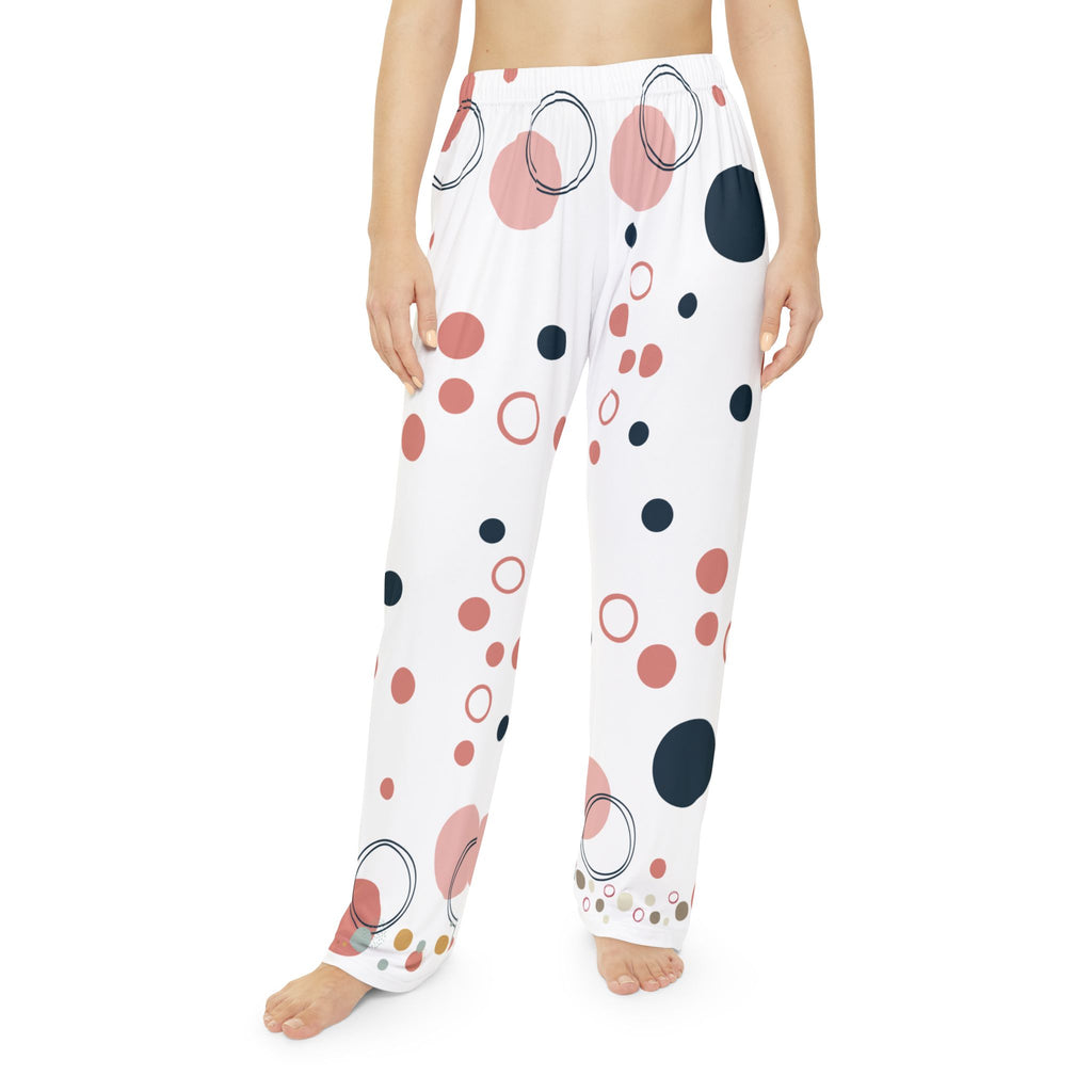Women's Polka Dot Pajama Pants – Soft Pink & Navy Lounge Sleepwear