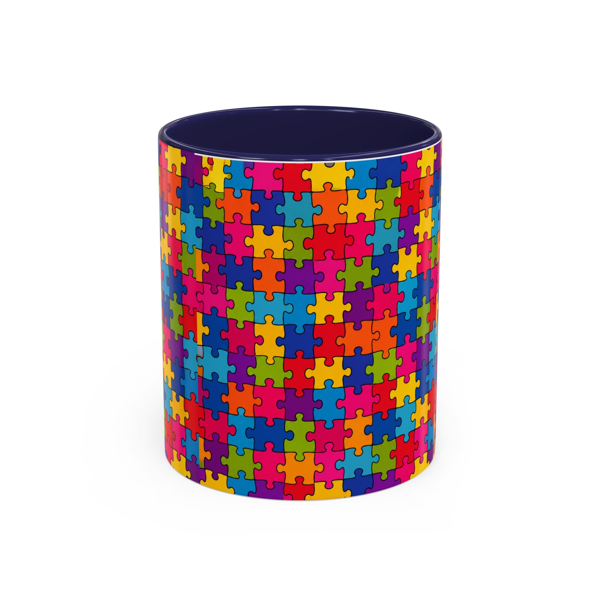 Autism Puzzle Pattern Accent Coffee Mug - Colorful Jigsaw Design (11/15oz) Printify