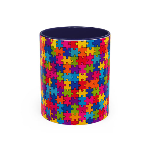 Autism Puzzle Pattern Accent Coffee Mug - Colorful Jigsaw Design (11/15oz) Printify