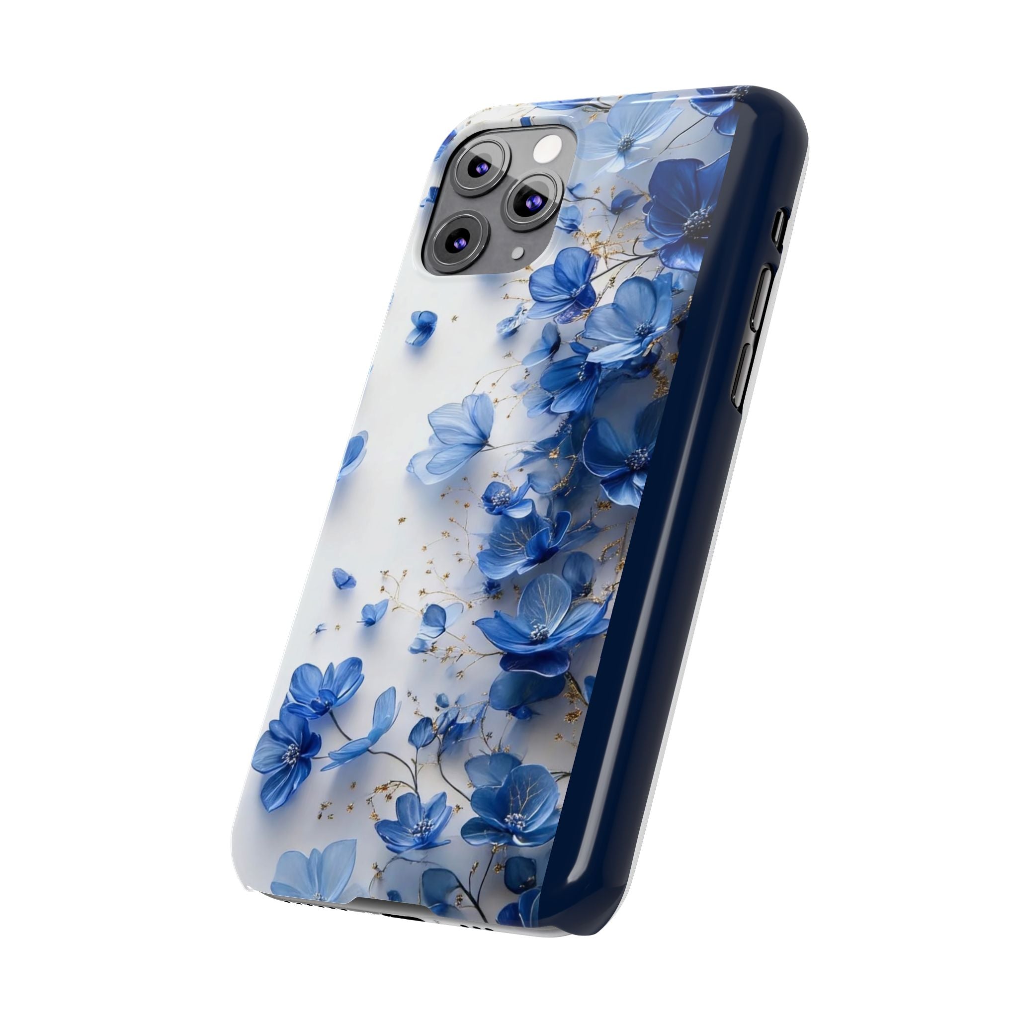 Slim Phone Case — Blue Floral Petals Protective Cover