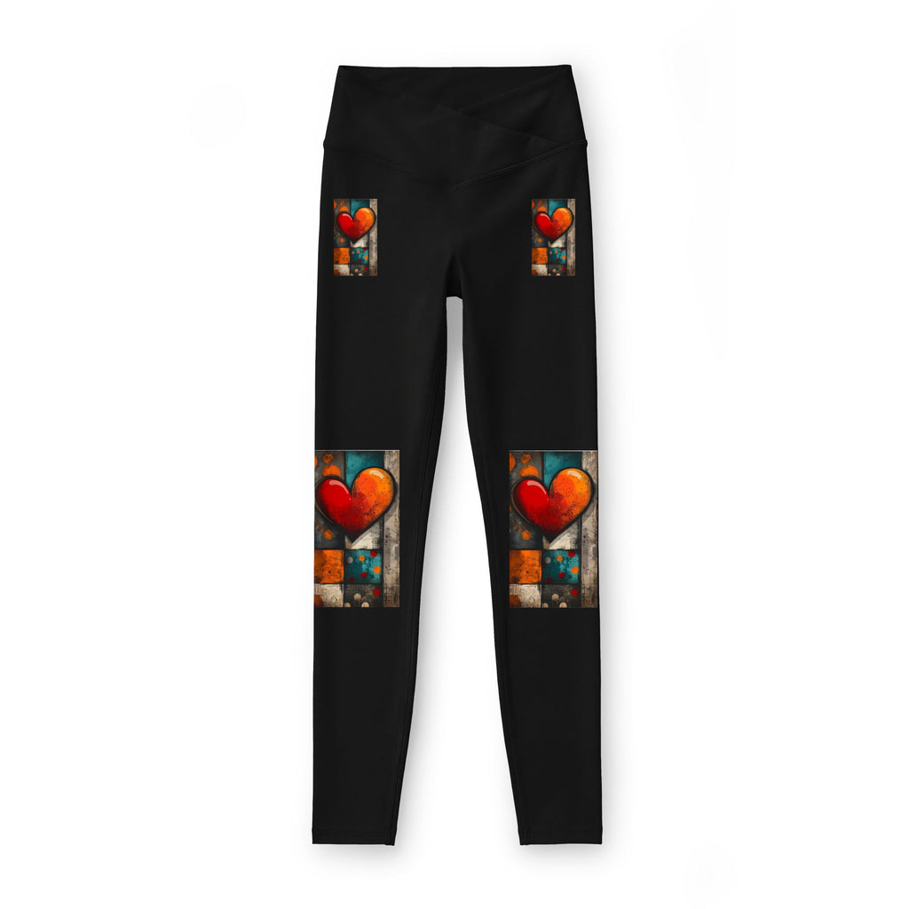 Heart Patch Luxe Leggings — Abstract Red Heart Art Leggings for Women
