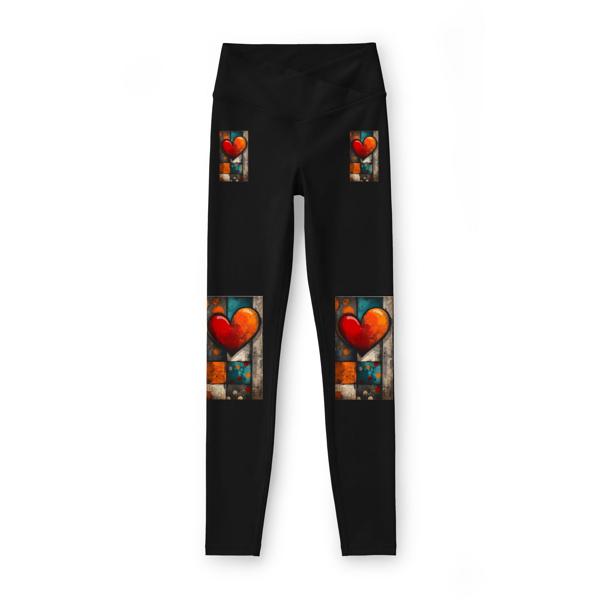Heart Patch Luxe Leggings — Abstract Red Heart Art Leggings for Women