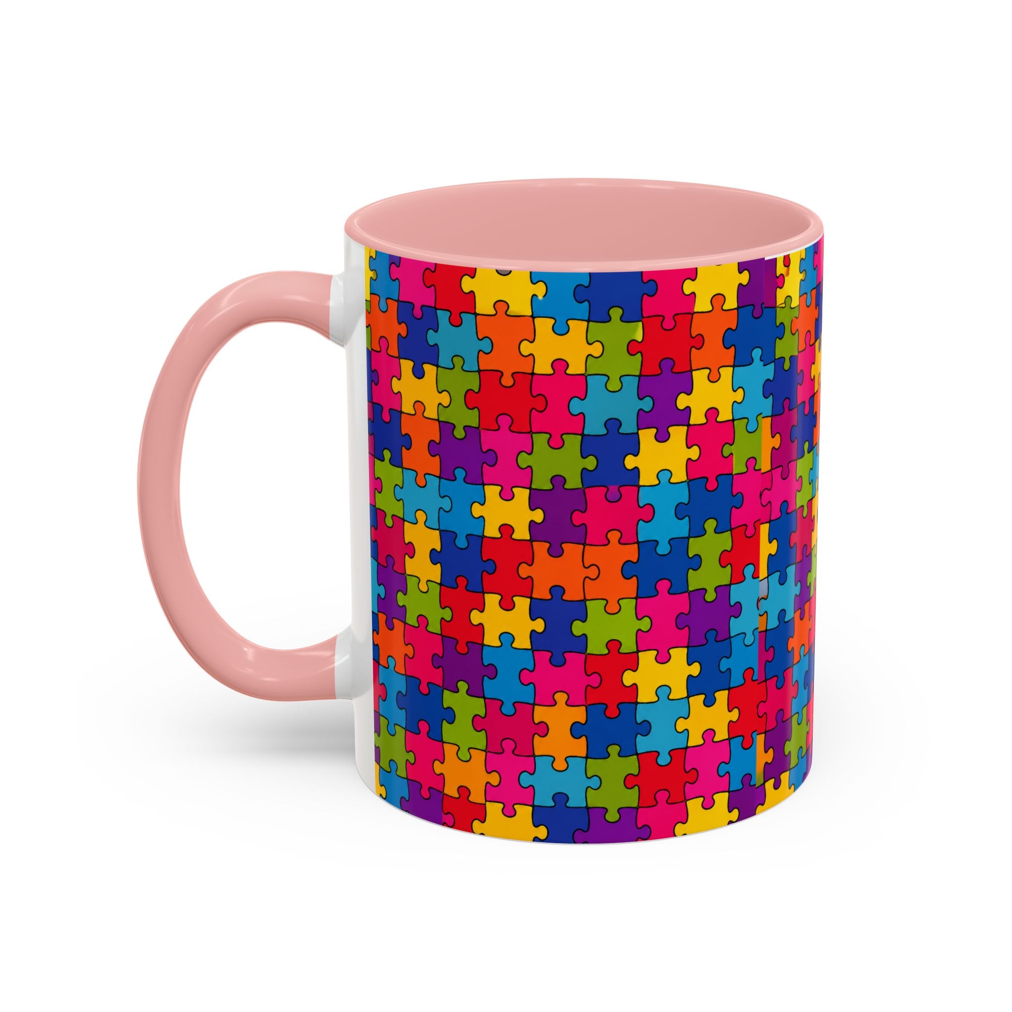 Autism Puzzle Pattern Accent Coffee Mug - Colorful Jigsaw Design (11/15oz) Printify
