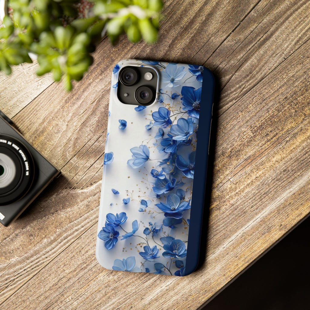Slim Phone Case — Blue Floral Petals Protective Cover