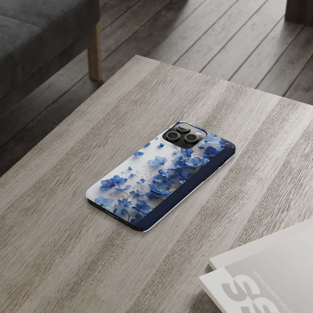 Slim Phone Case — Blue Floral Petals Protective Cover