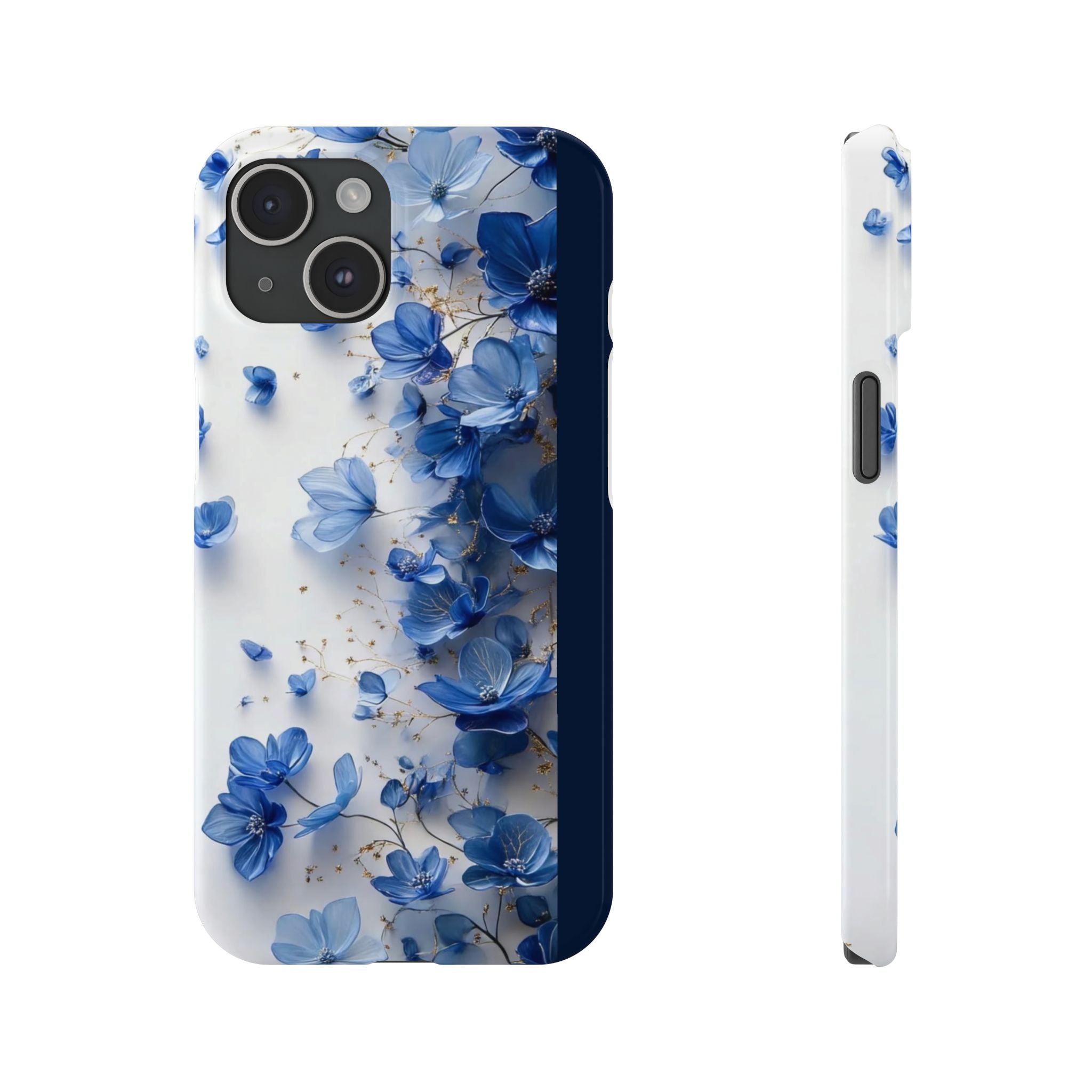 Slim Phone Case — Blue Floral Petals Protective Cover