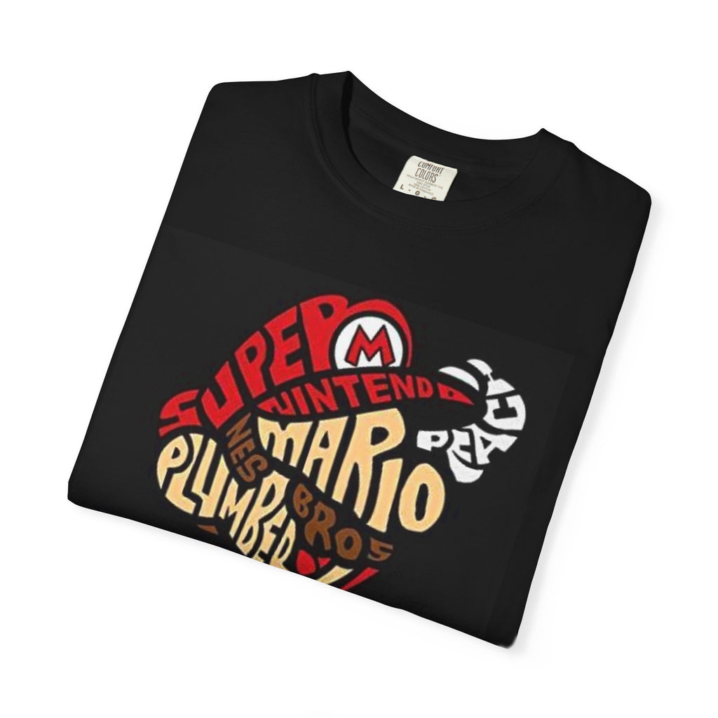 Mario Typography T-Shirt — Retro Cartoon Character Plumber Graphic Tee Printify