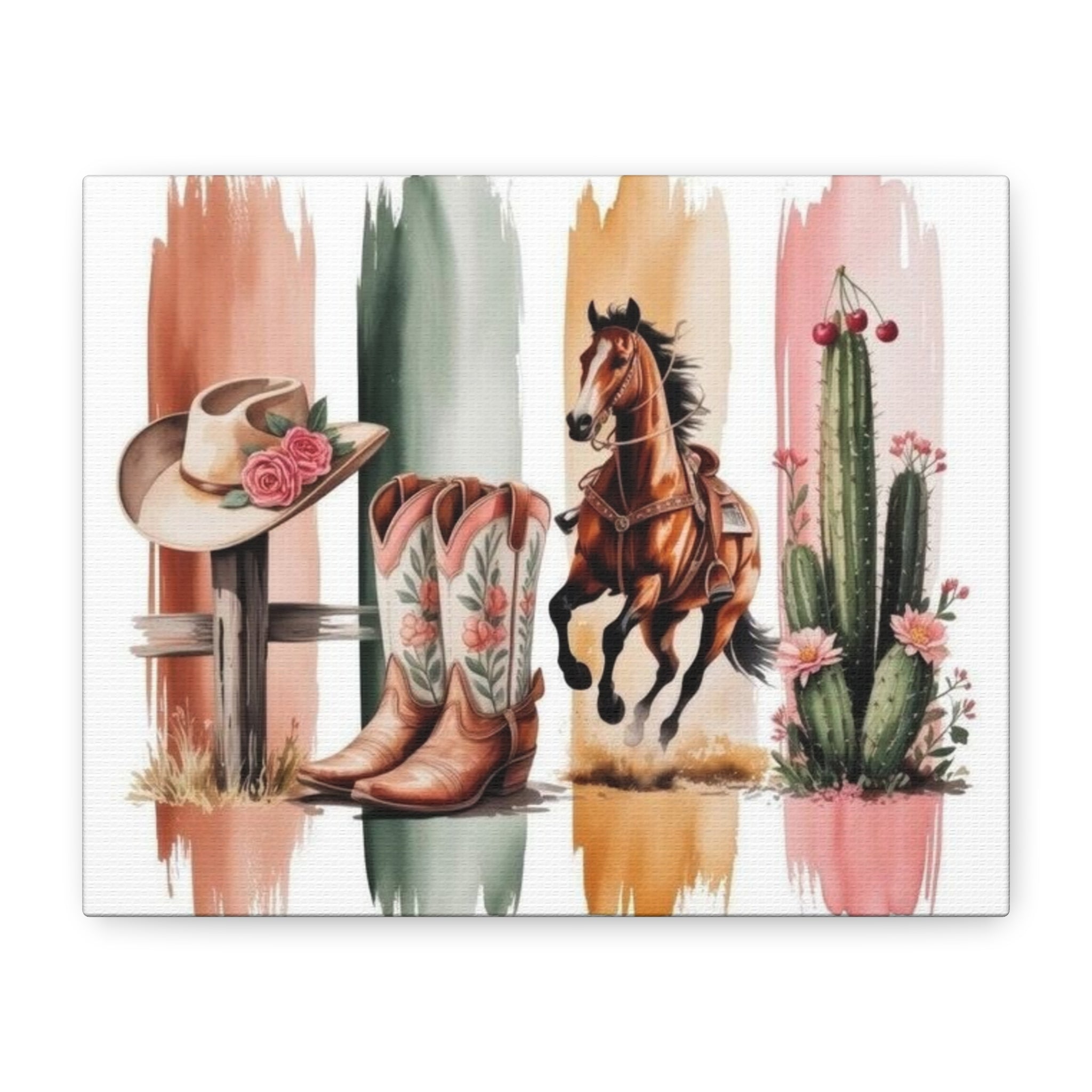 Western Cowboy Boots & Horse Canvas Wall Art — Rustic Ranch Home Decor