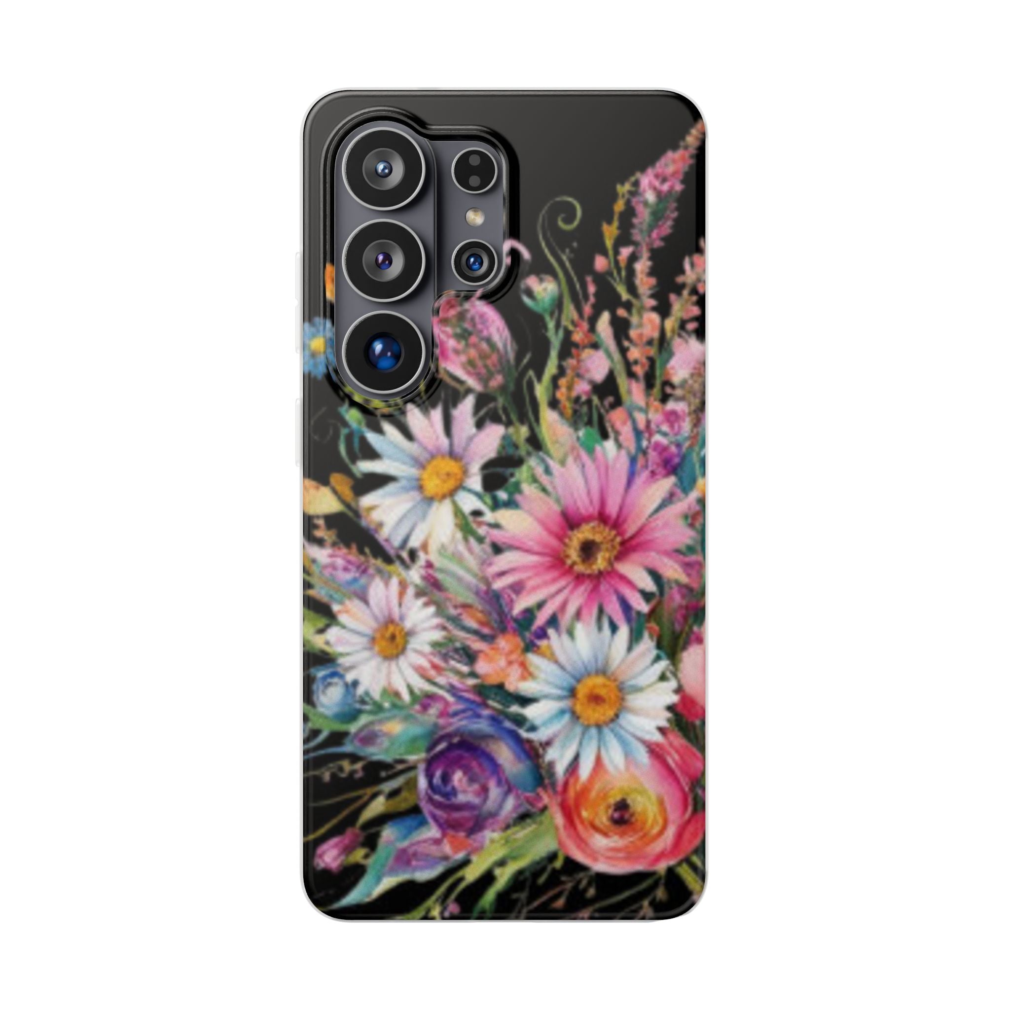 Floral Bouquet Phone Case – Colorful Daisy Garden on Black Printify
