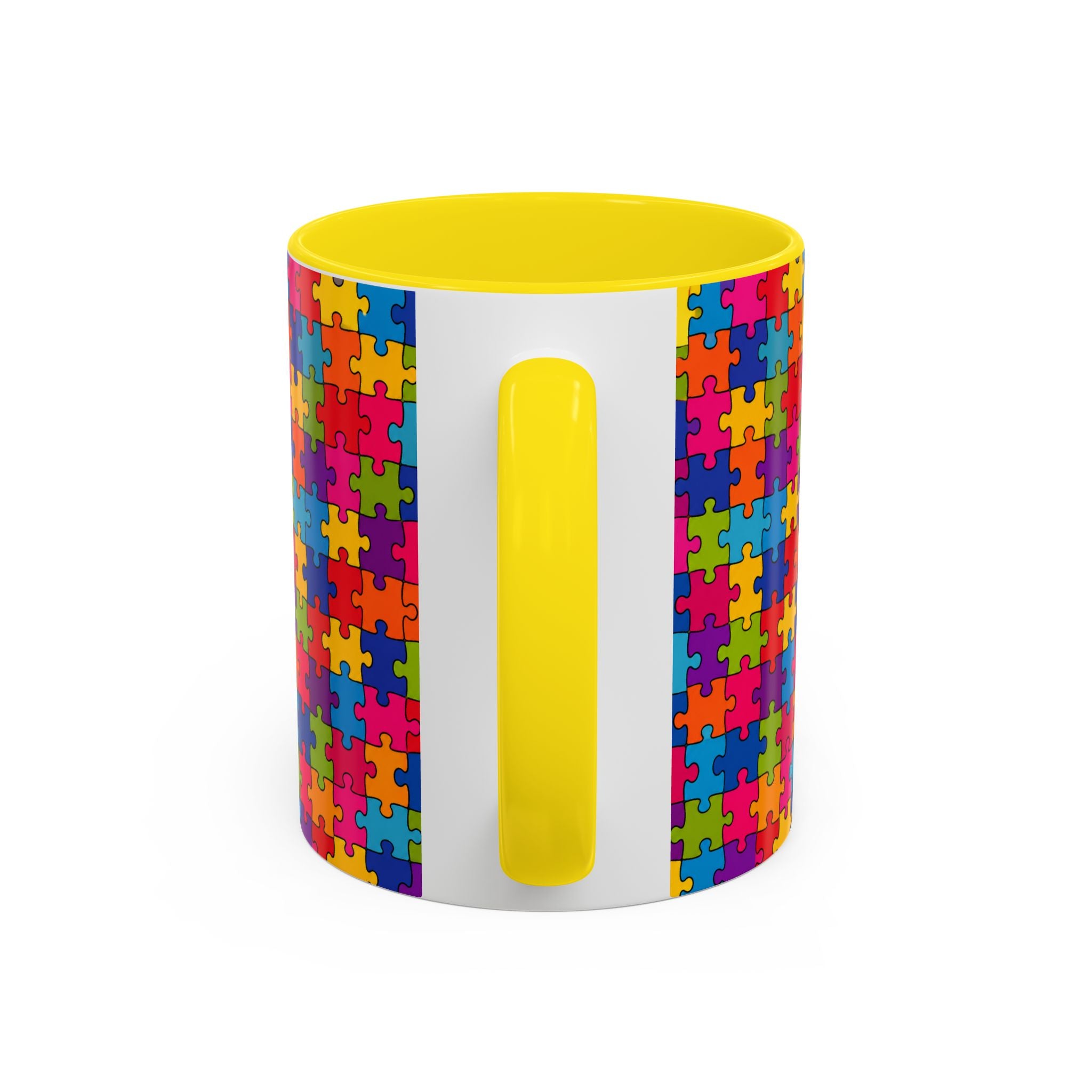 Autism Puzzle Pattern Accent Coffee Mug - Colorful Jigsaw Design (11/15oz) Printify