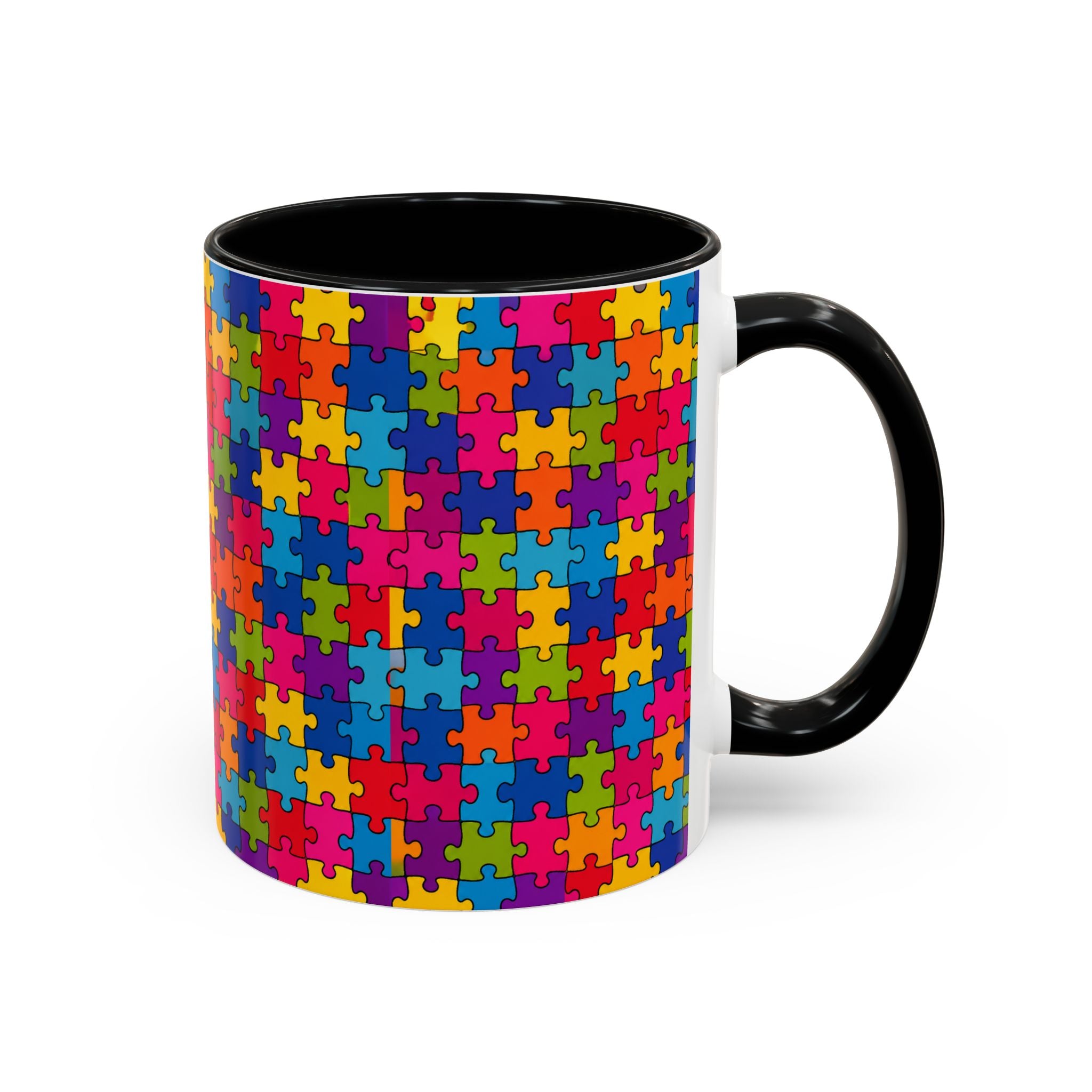 Autism Puzzle Pattern Accent Coffee Mug - Colorful Jigsaw Design (11/15oz) Printify