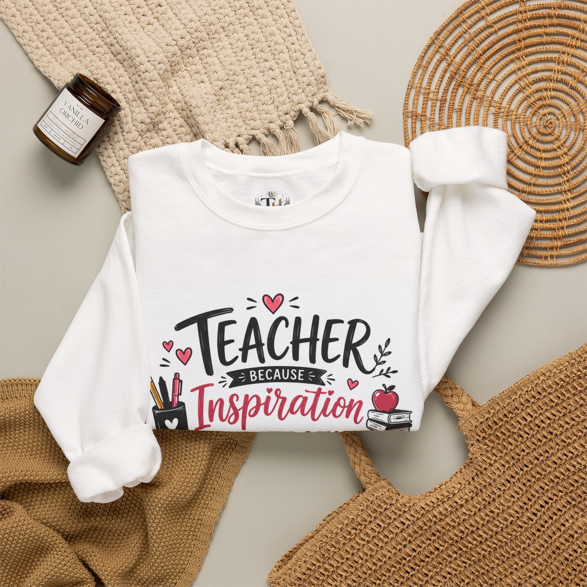 Teacher Inspiration Crewneck Sweatshirt — "Teacher: Inspiration, Leadership, Encouragement"