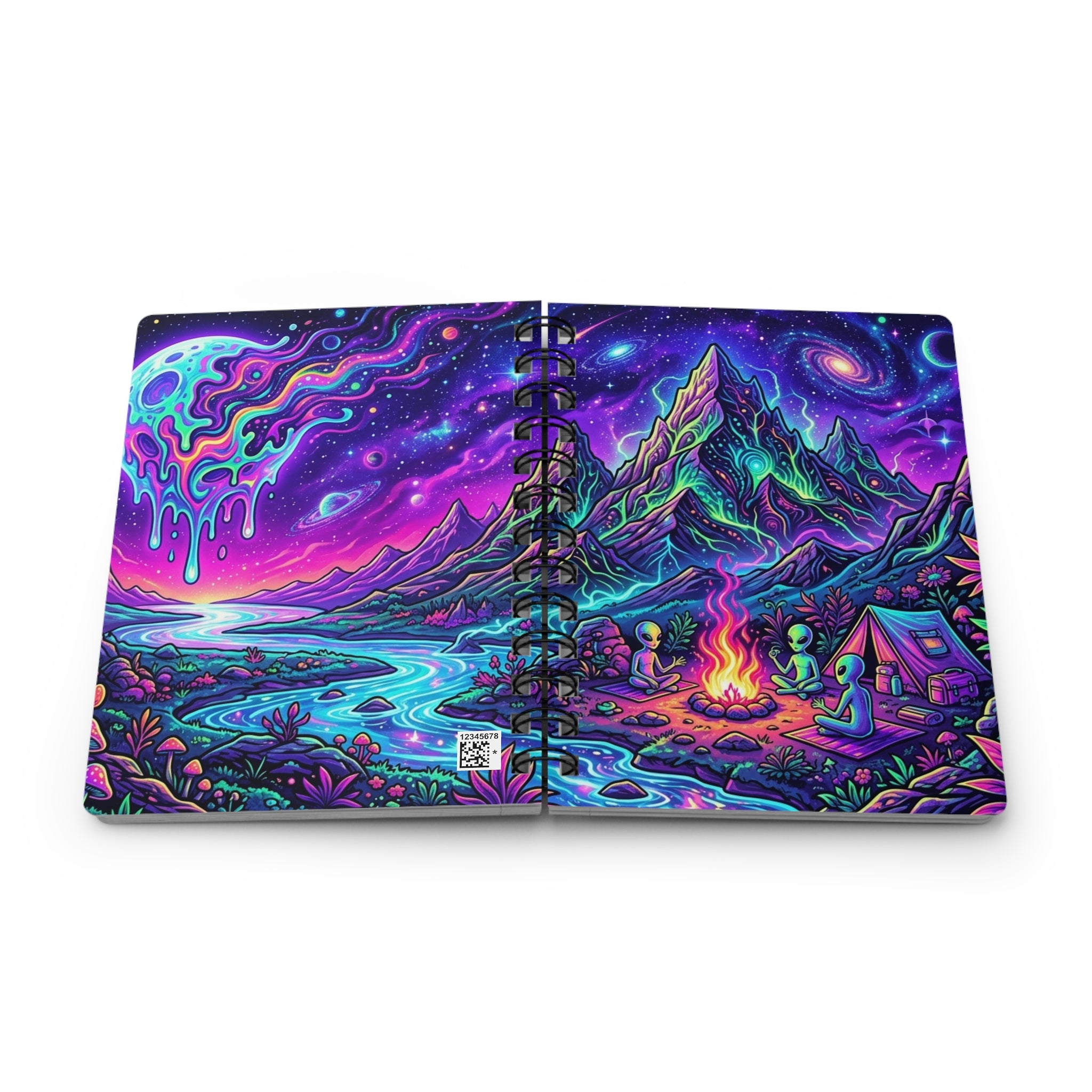 Cosmic Campfire Spiral Notebook — Psychedelic Alien Camping Journal Printify