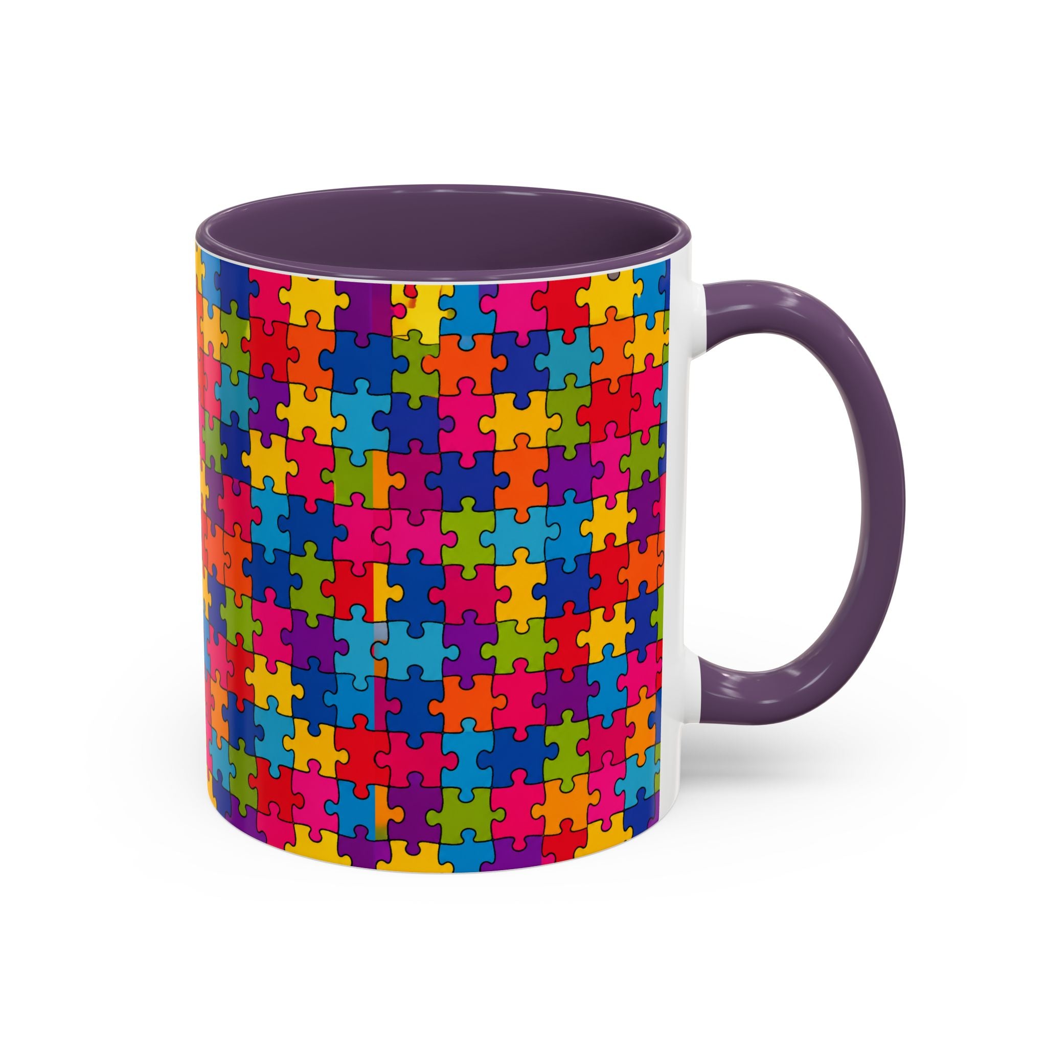 Autism Puzzle Pattern Accent Coffee Mug - Colorful Jigsaw Design (11/15oz) Printify